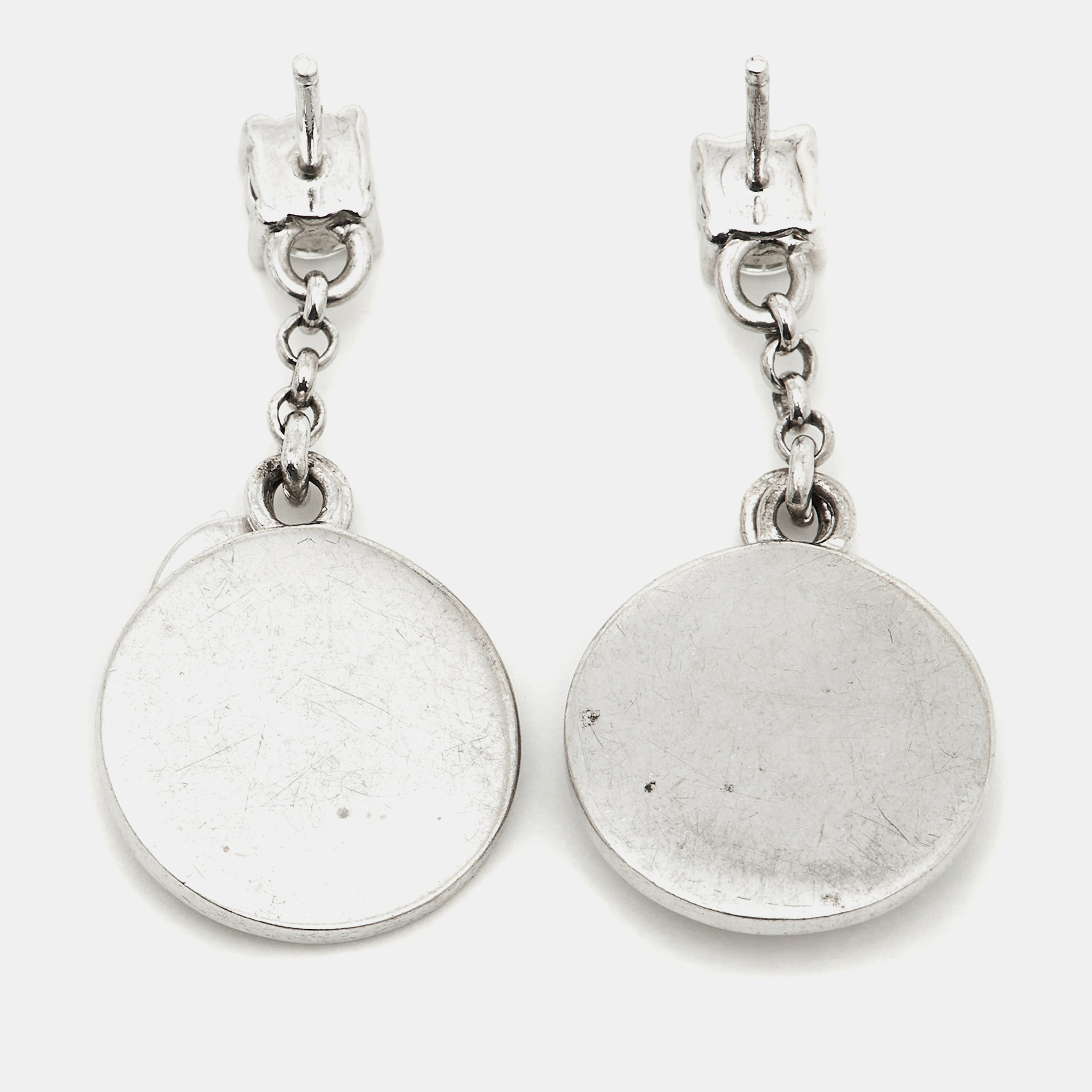 Aigner Silver Tone Crystal Detail Drop Earrings