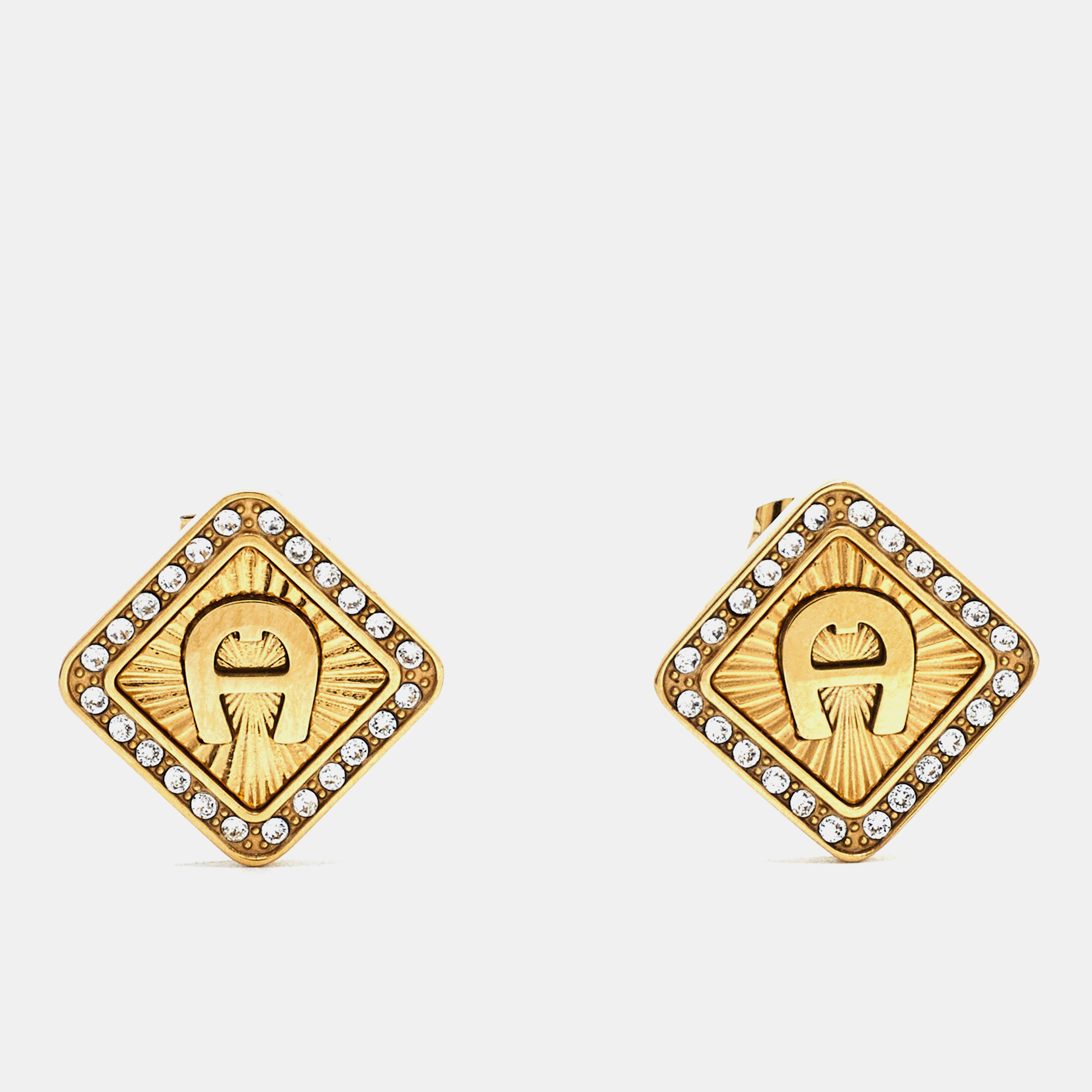 Aigner Crystal Charm Logo Gold Plated Necklace Bracelet & Earrings Set