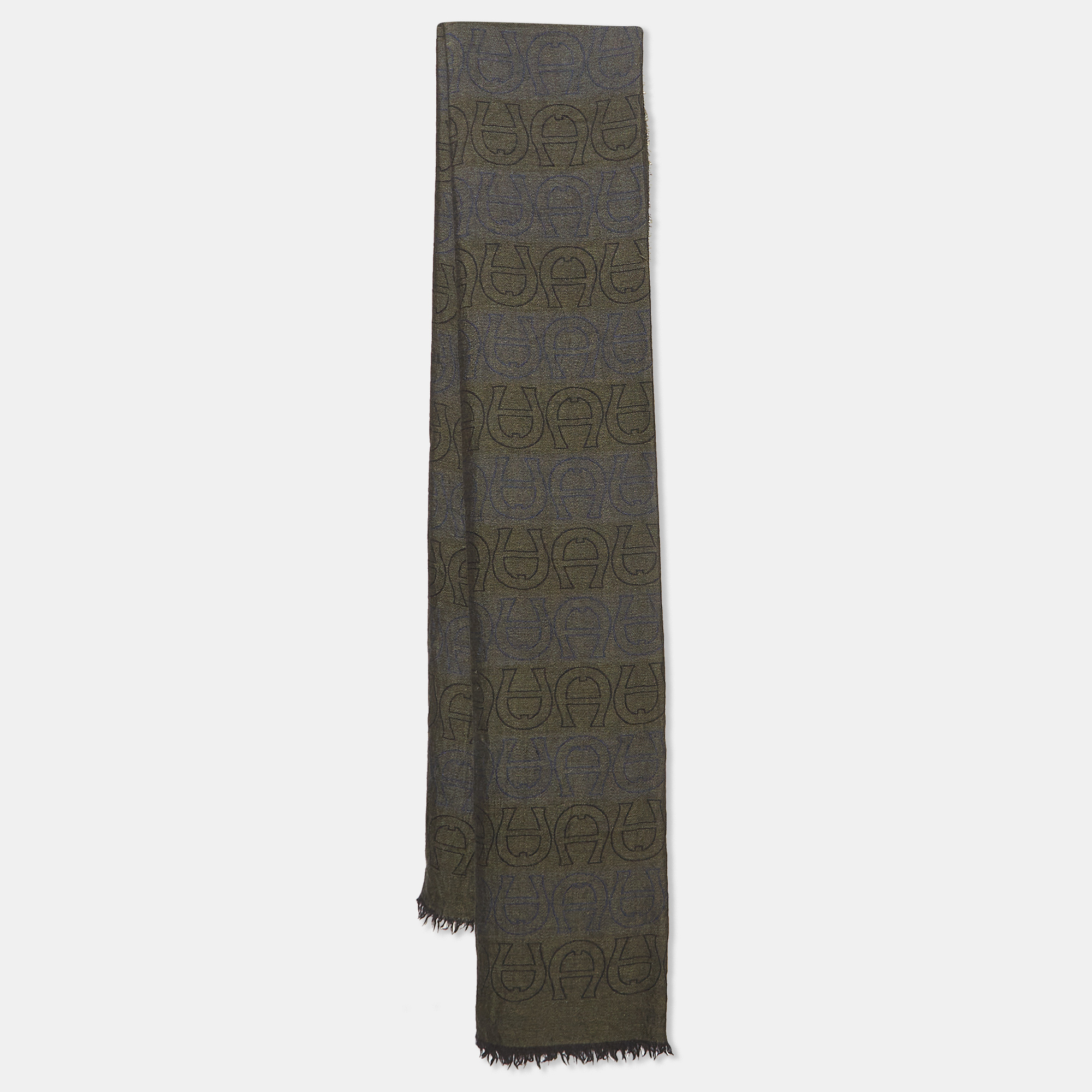 Aigner multicolor horseshoe pattern silk and wool jacquard scarf