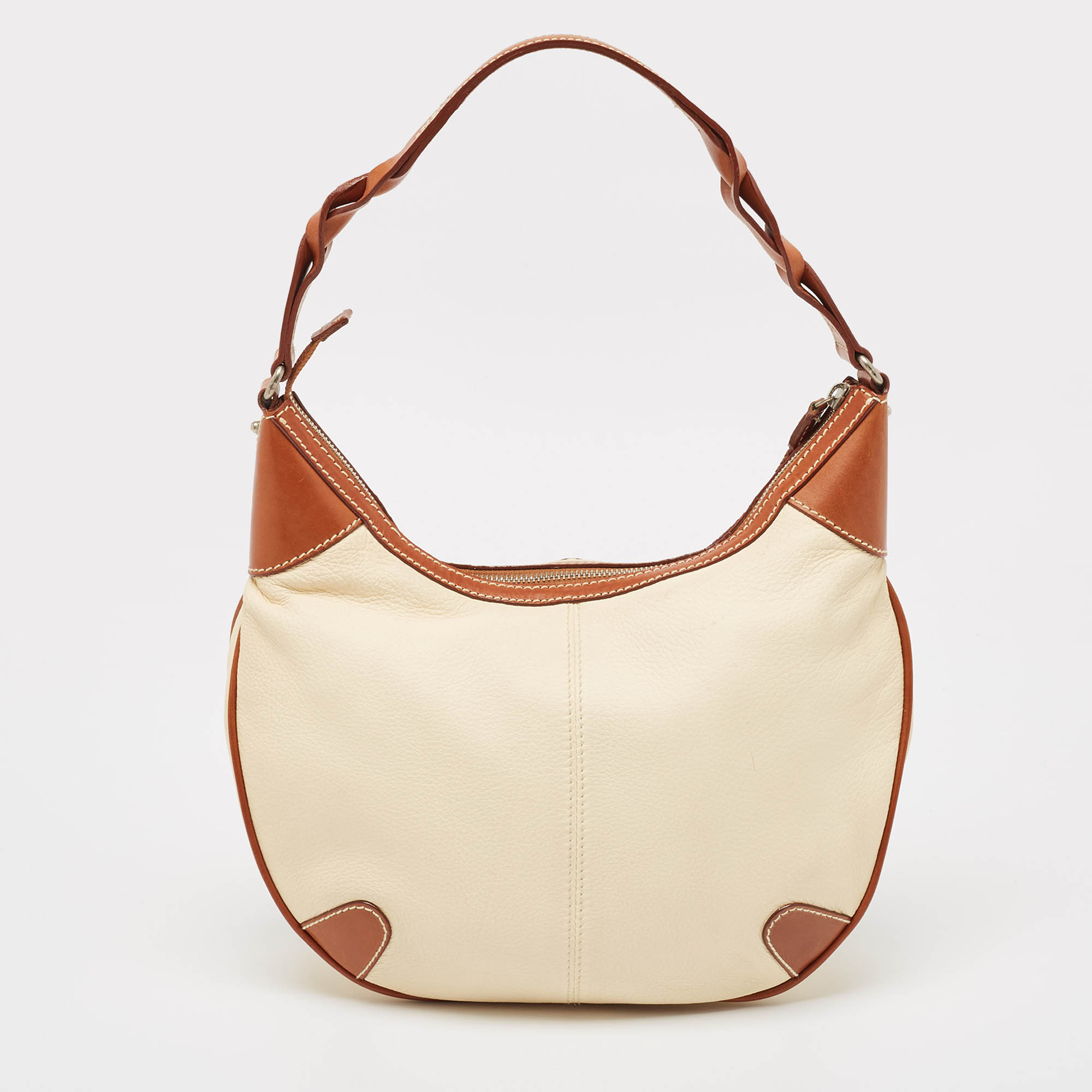 Aigner Brown/Off White Leather Logo Hobo