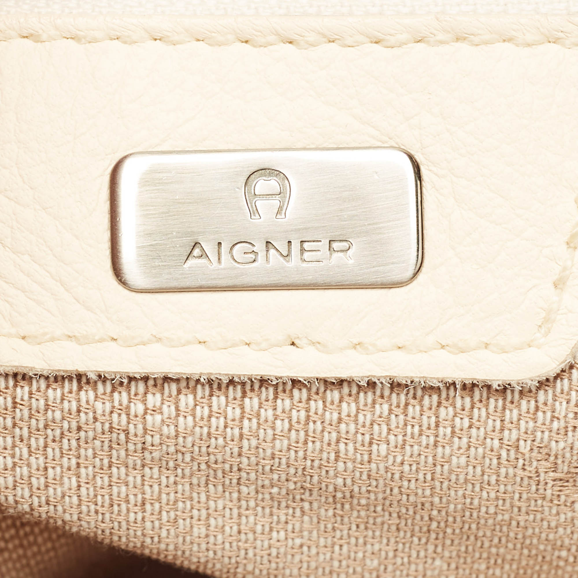 Aigner Brown/Off White Leather Logo Hobo