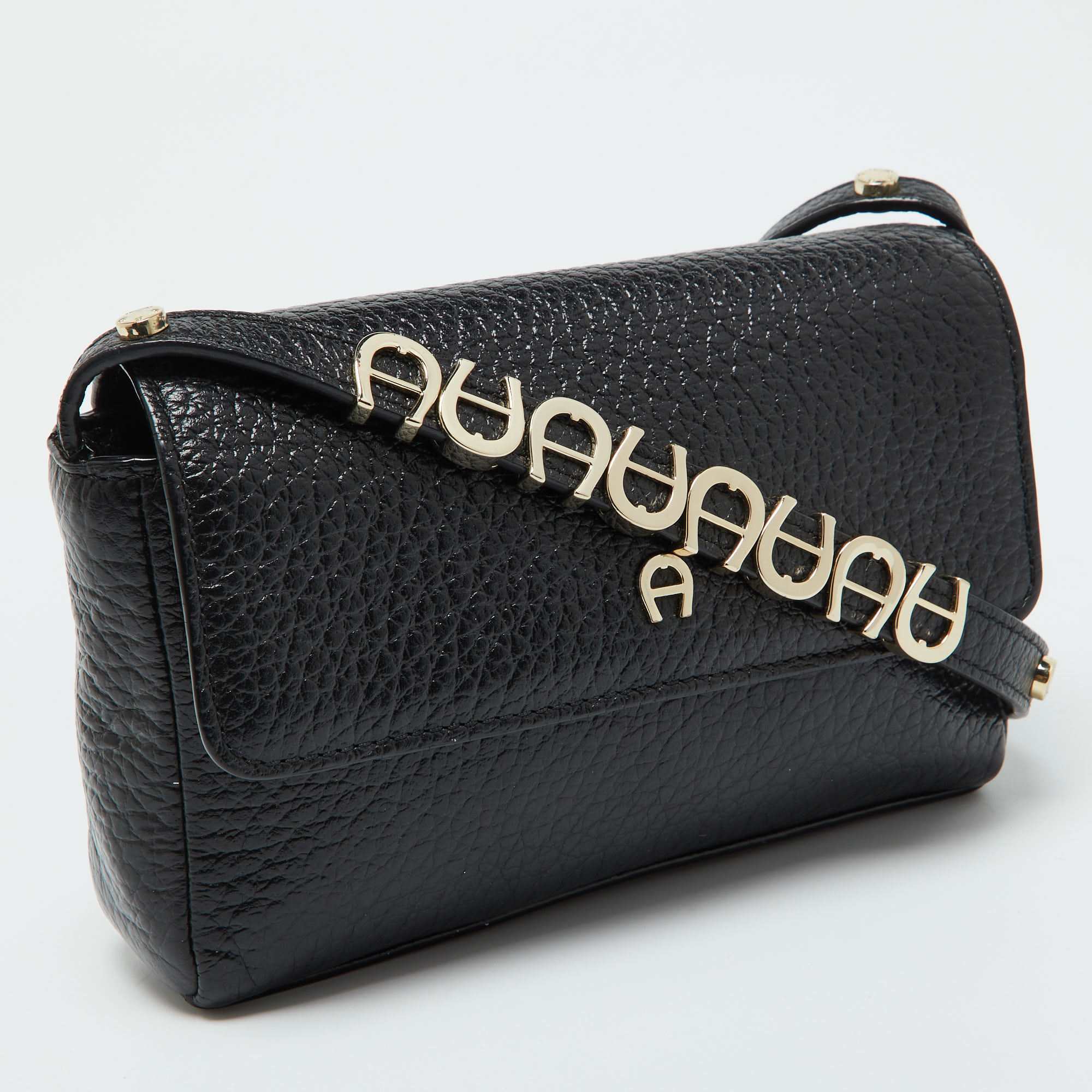 Aigner Black Leather Flap Crossbody Bag