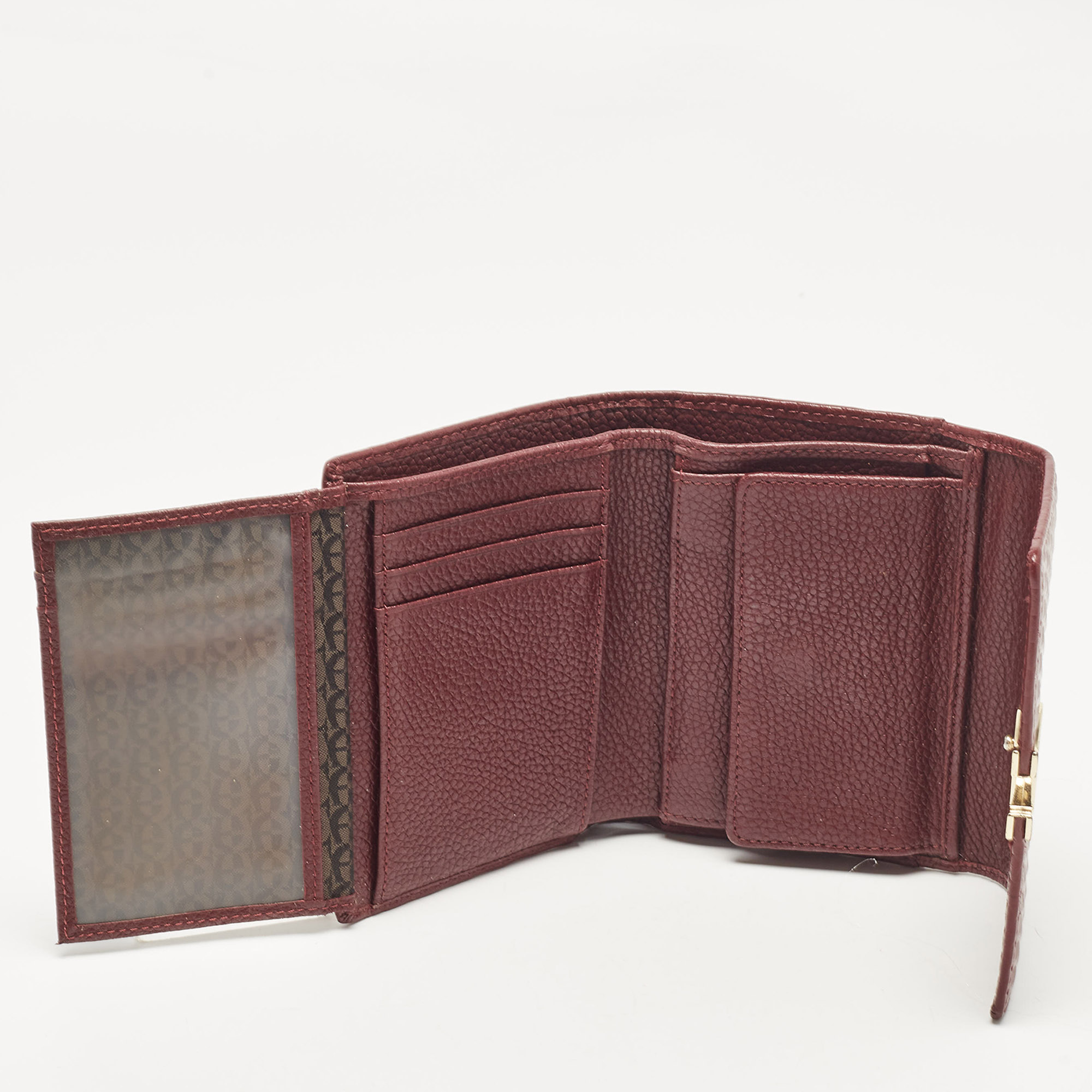 Aigner Burgundy Embossed Leather Genoveva Trifold Compact Wallet