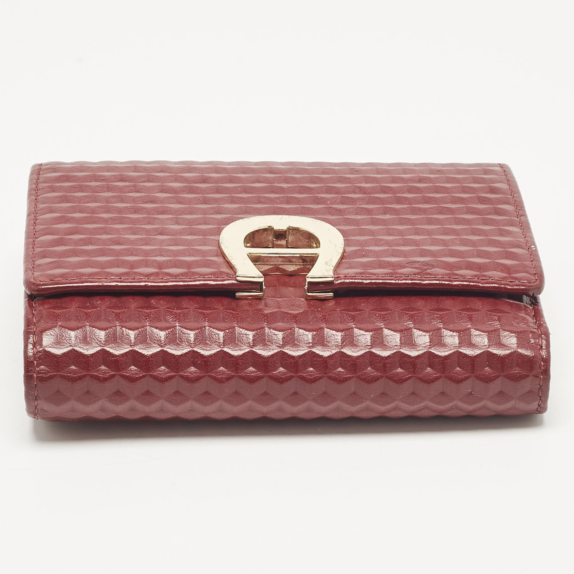 Aigner Burgundy Embossed Leather Genoveva Trifold Compact Wallet