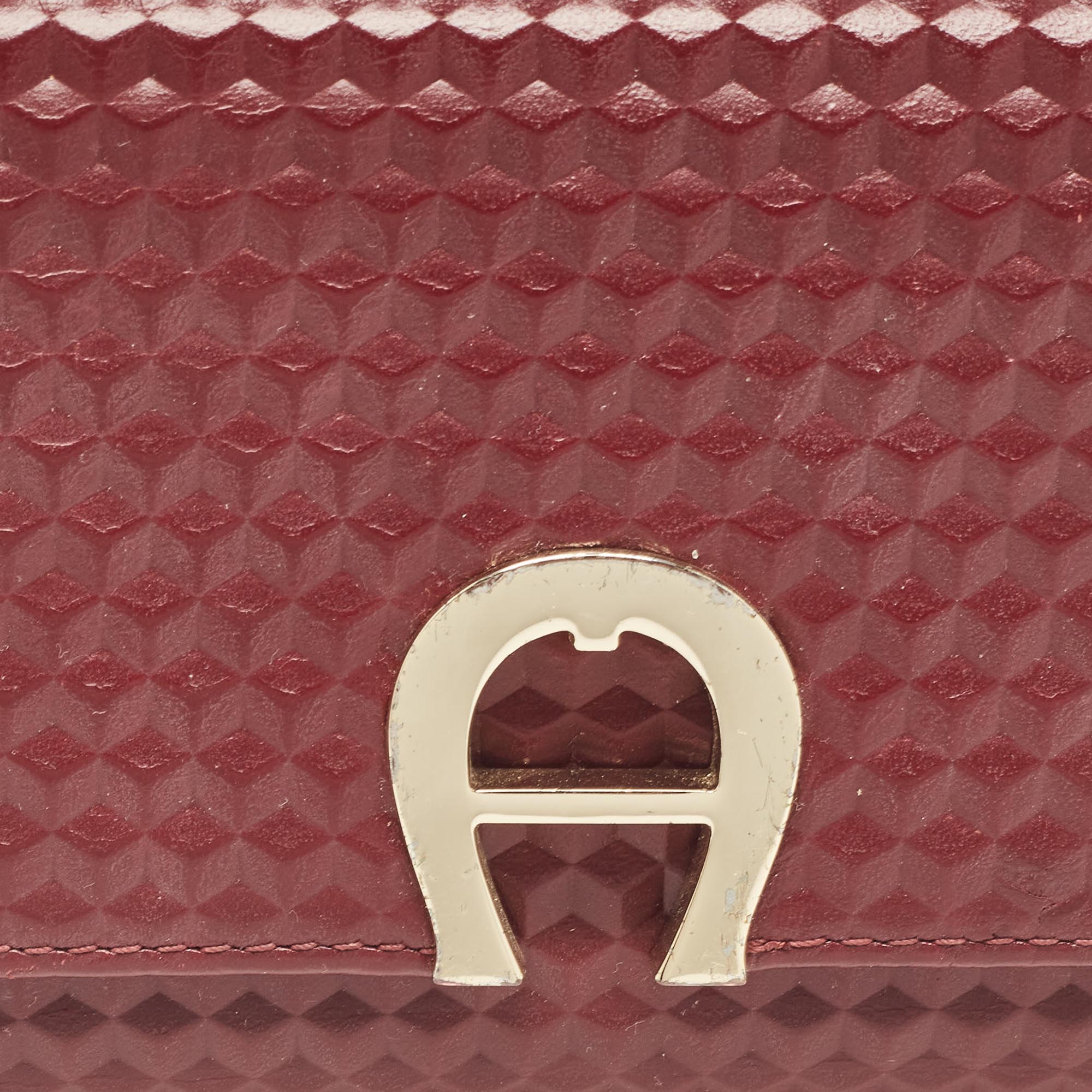 Aigner Burgundy Embossed Leather Genoveva Trifold Compact Wallet