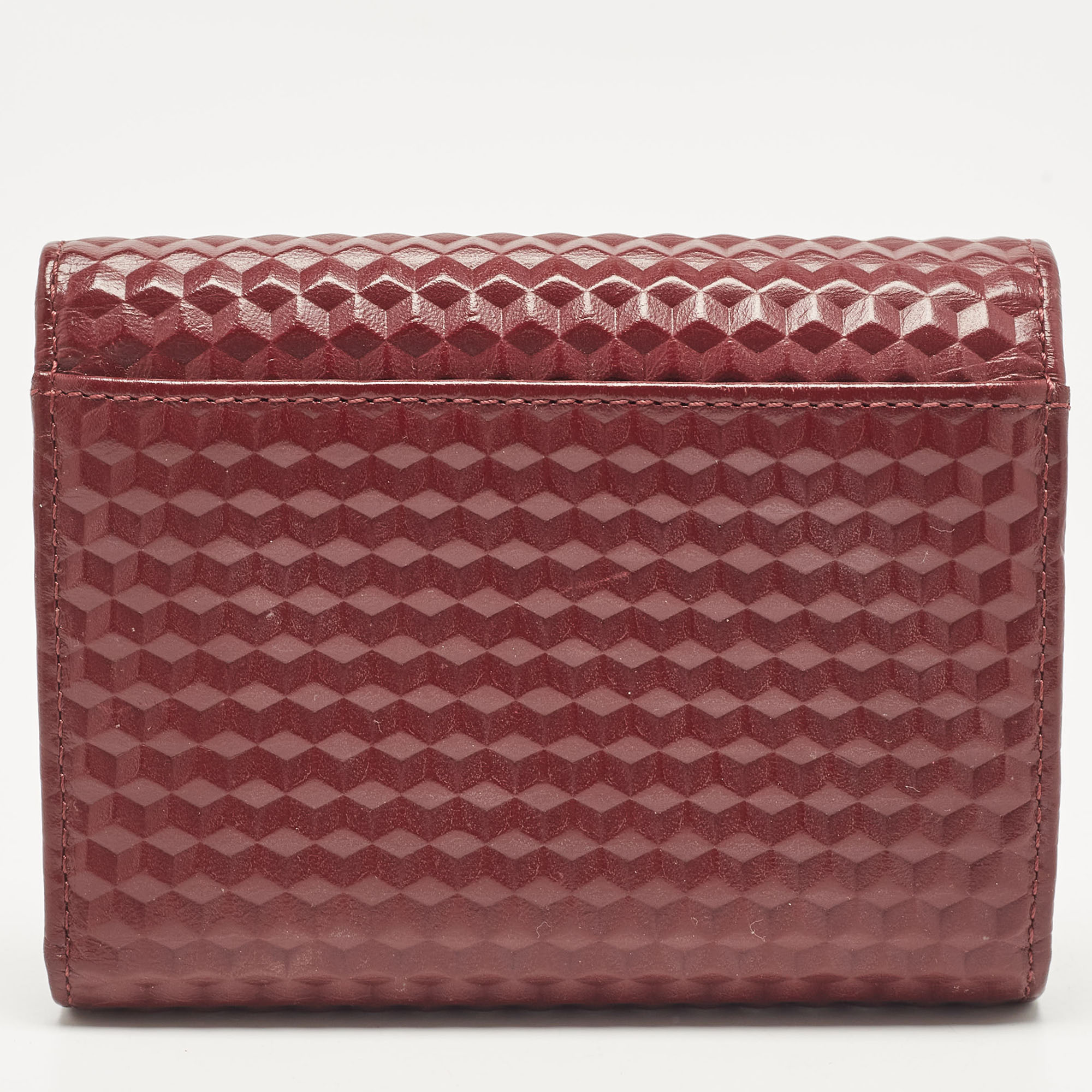 Aigner Burgundy Embossed Leather Genoveva Trifold Compact Wallet