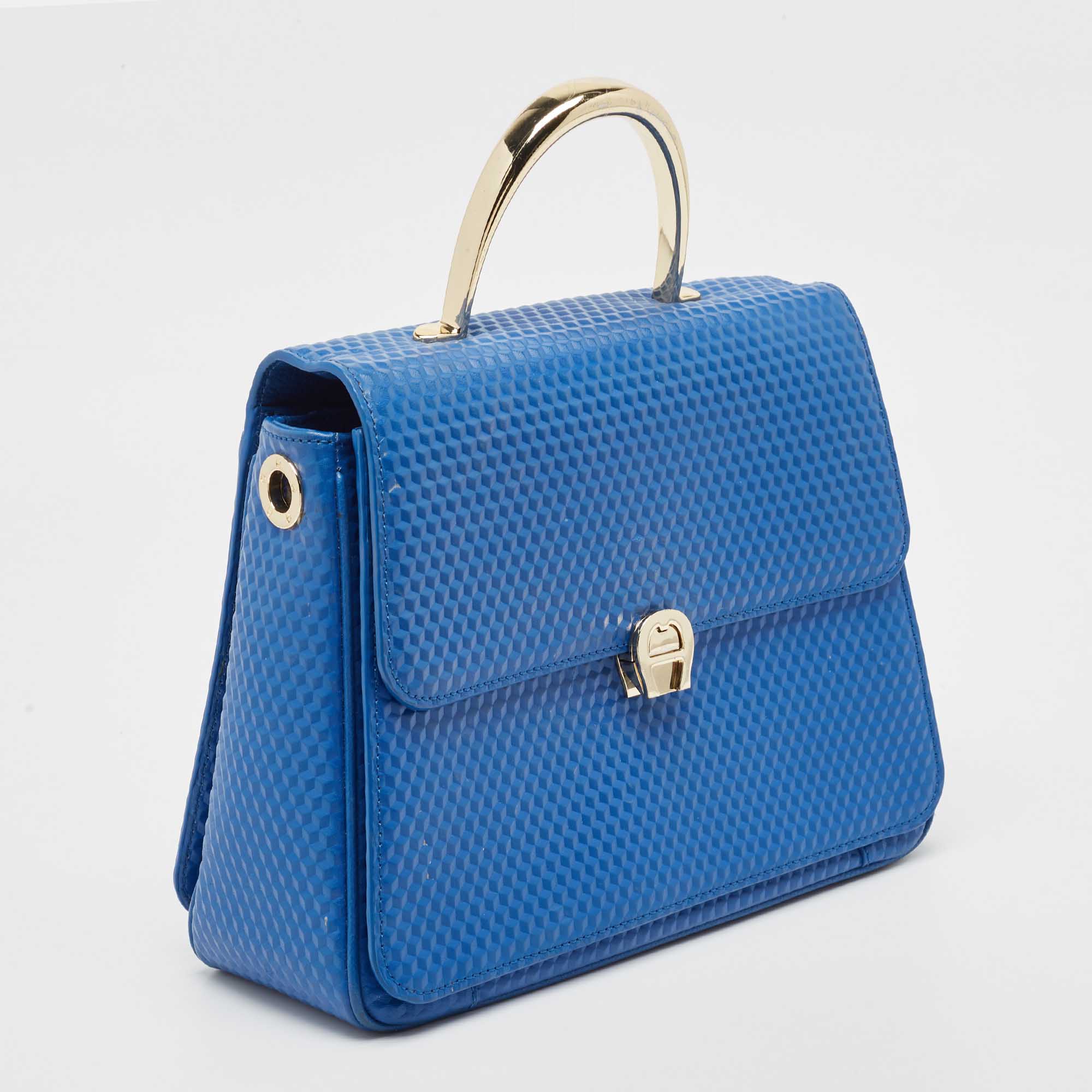 Aigner Blue Embossed Leather Genoveva M Top Handle Bag