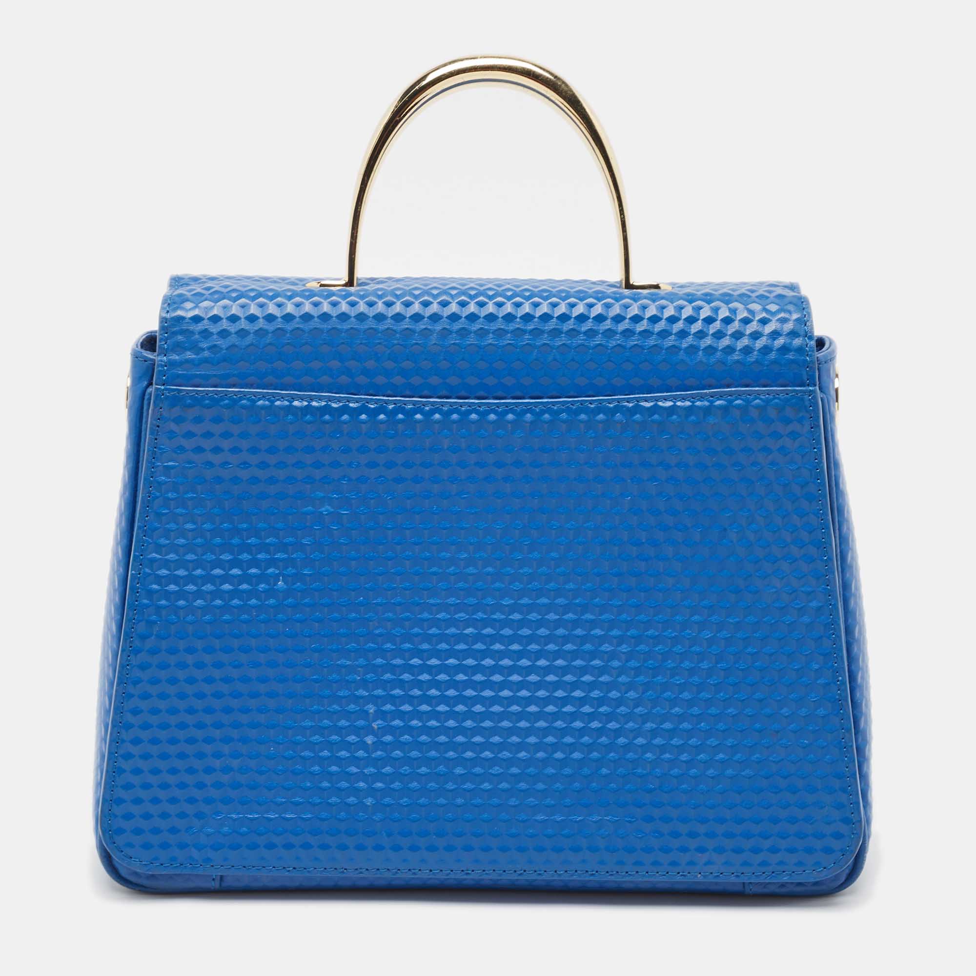 Aigner Blue Embossed Leather Genoveva M Top Handle Bag