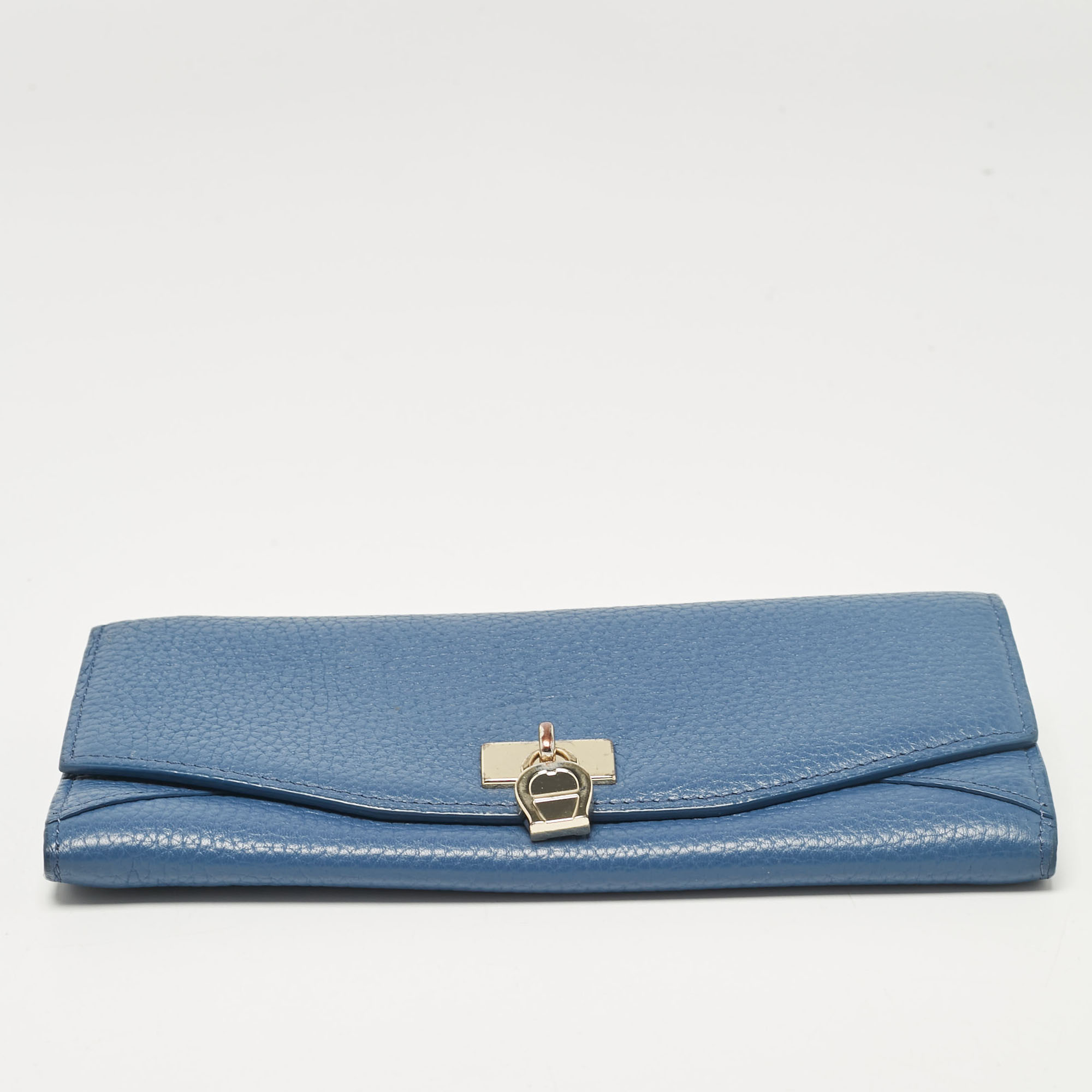 Aigner Blue Leather Logo Flap Continental Wallet