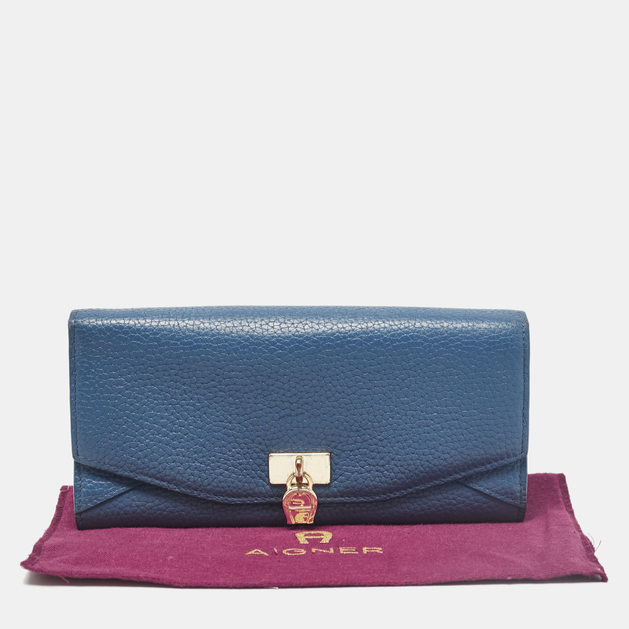 Aigner Blue Leather Logo Flap Continental Wallet