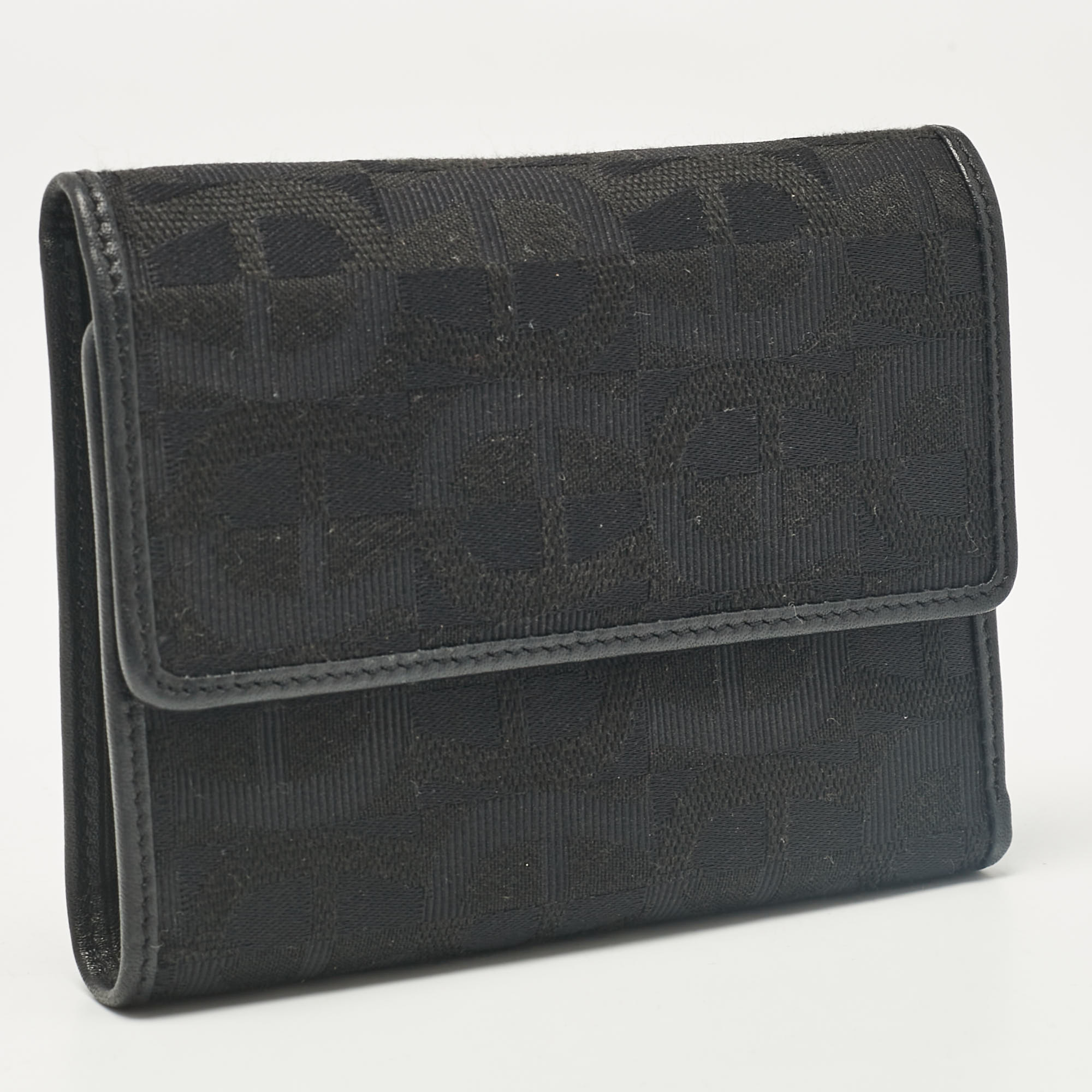 Aigner Black Monogram Fabric And Leather Trifold Wallet