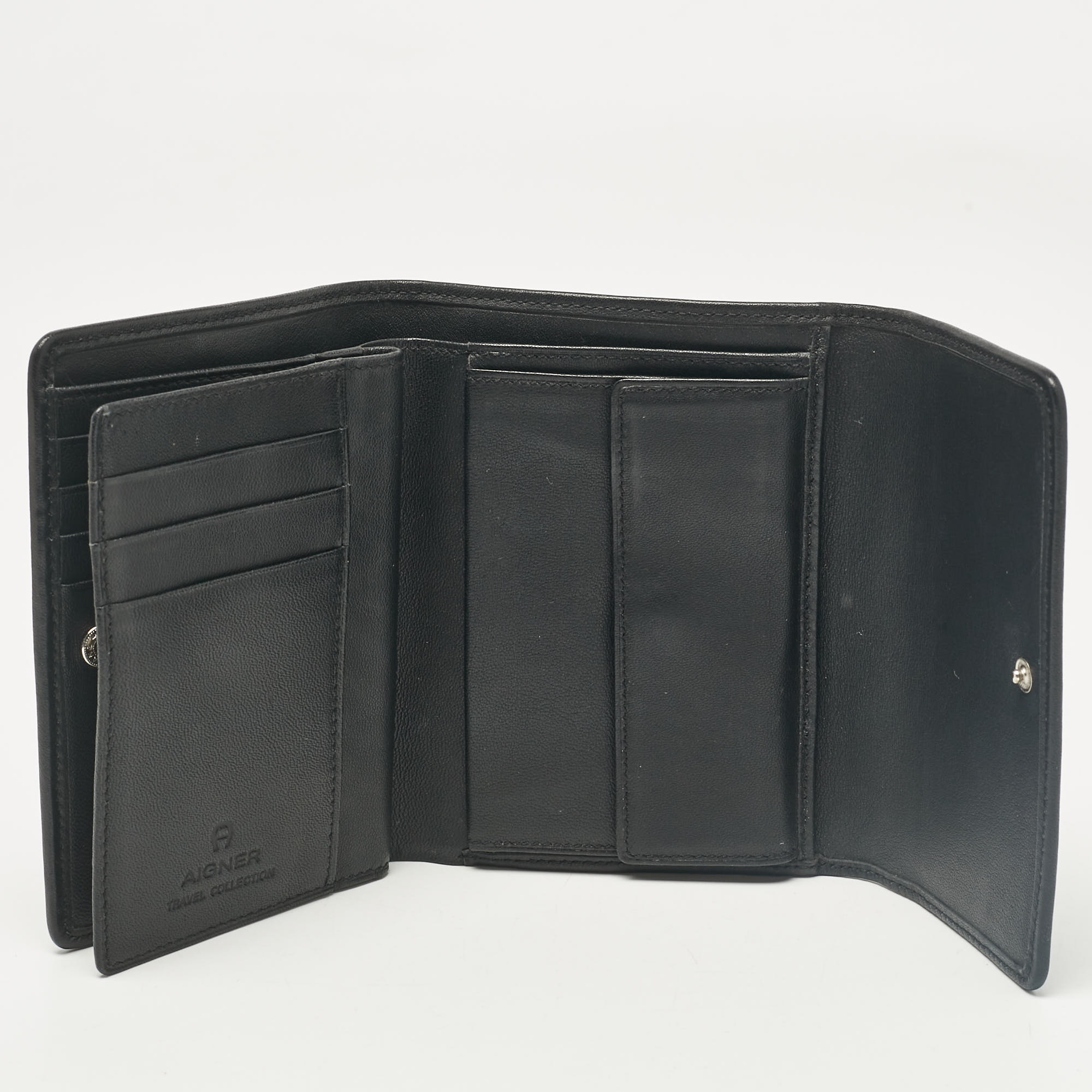 Aigner Black Monogram Fabric And Leather Trifold Wallet