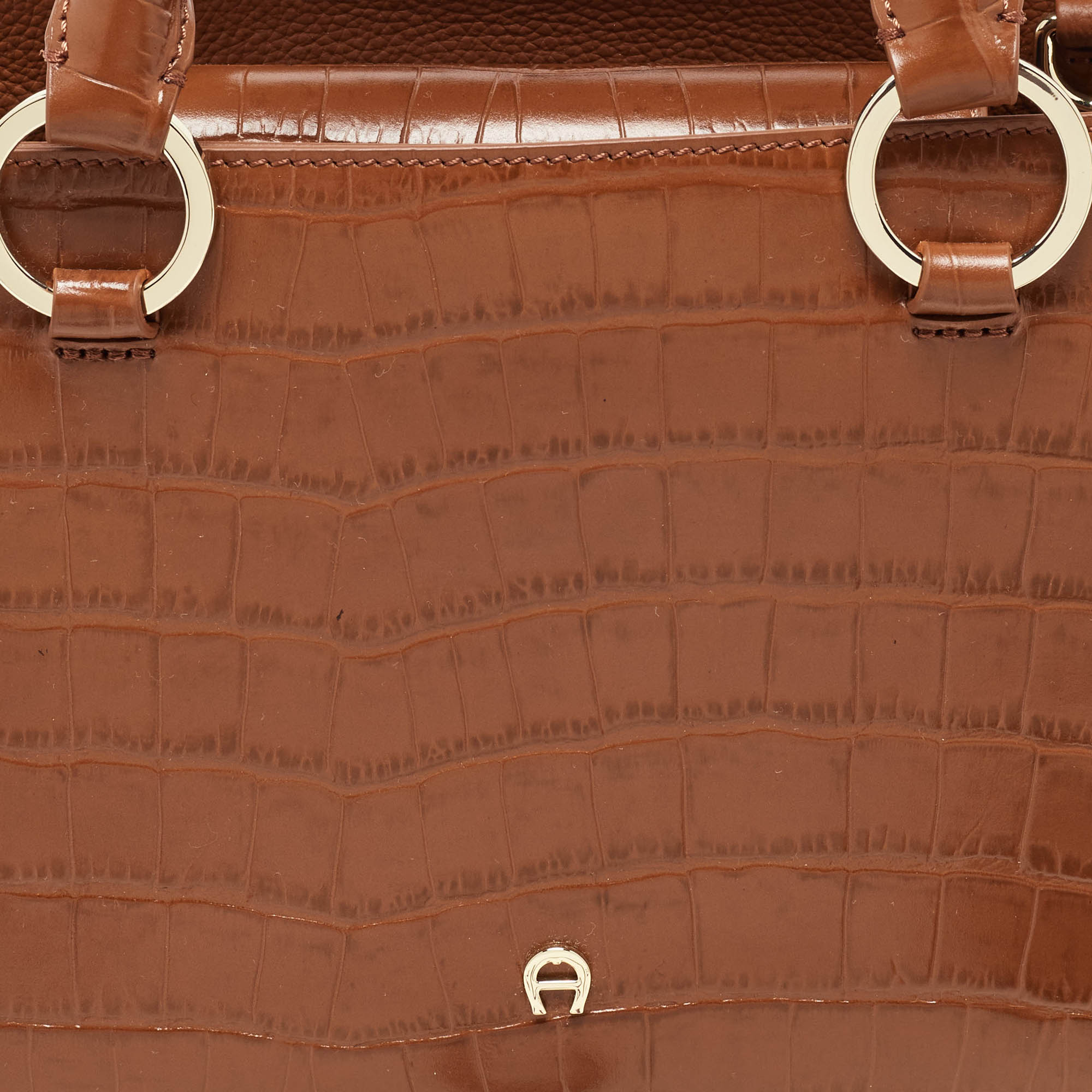 Aigner Brown Croc Embossed Leather Tote