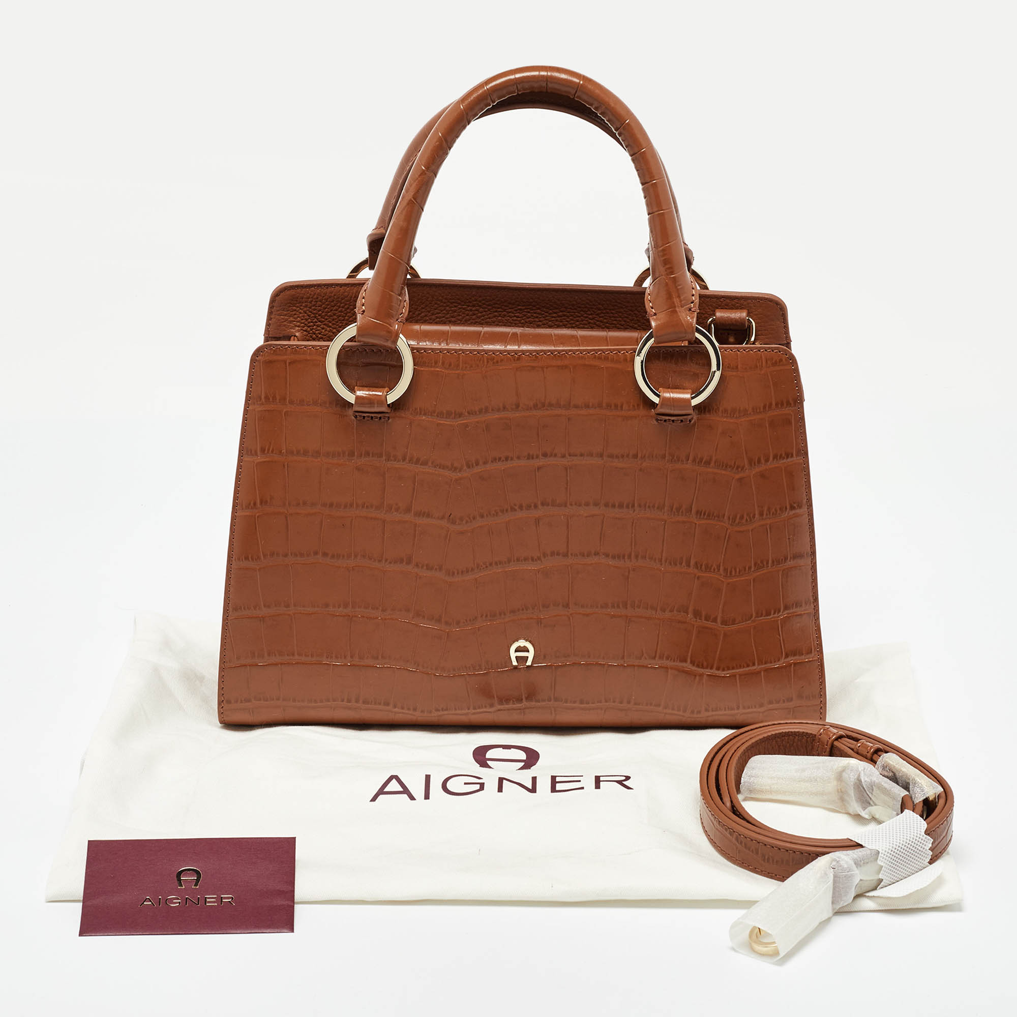 Aigner Brown Croc Embossed Leather Tote