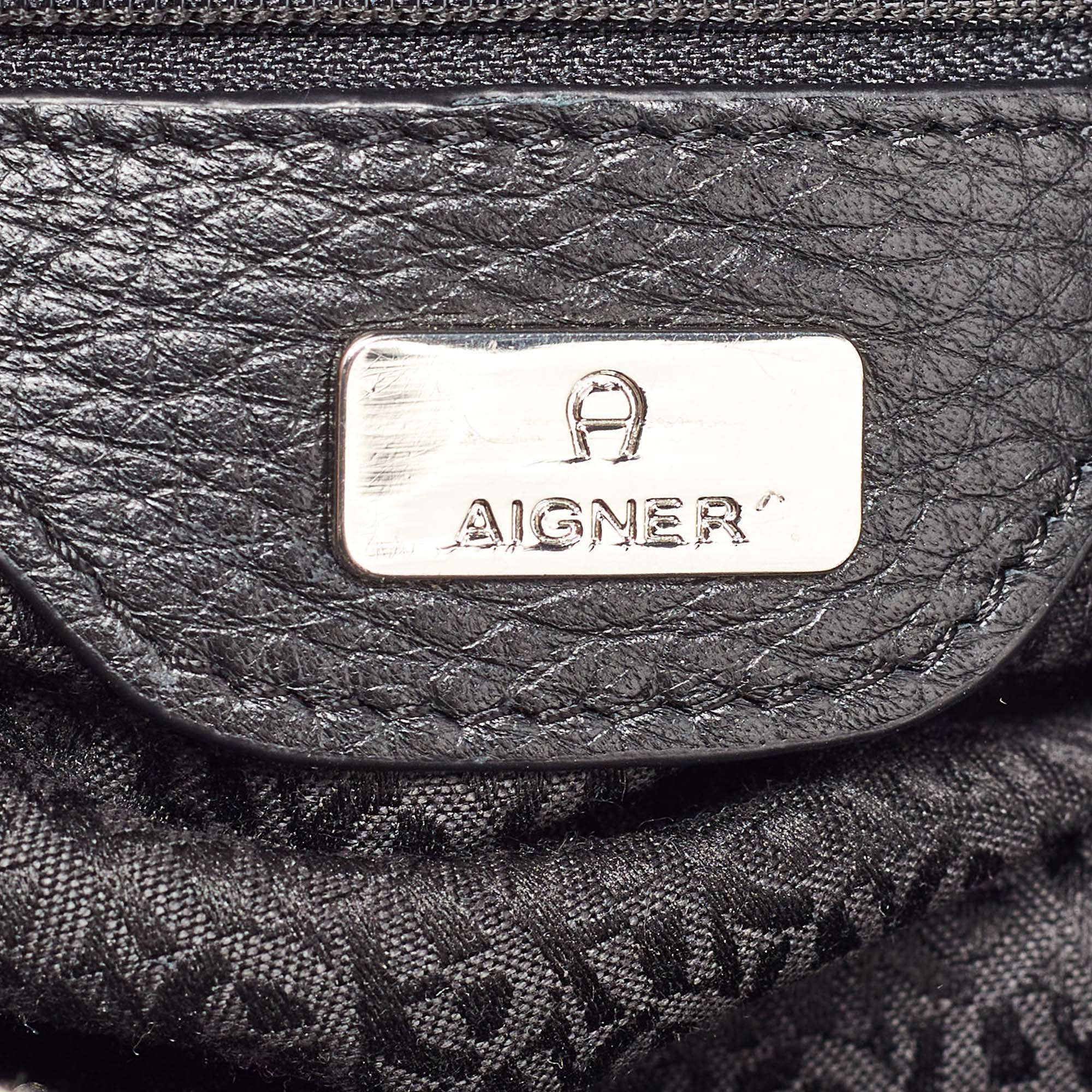 Aigner Black/White Signature Canvas And Leather Logo Tote