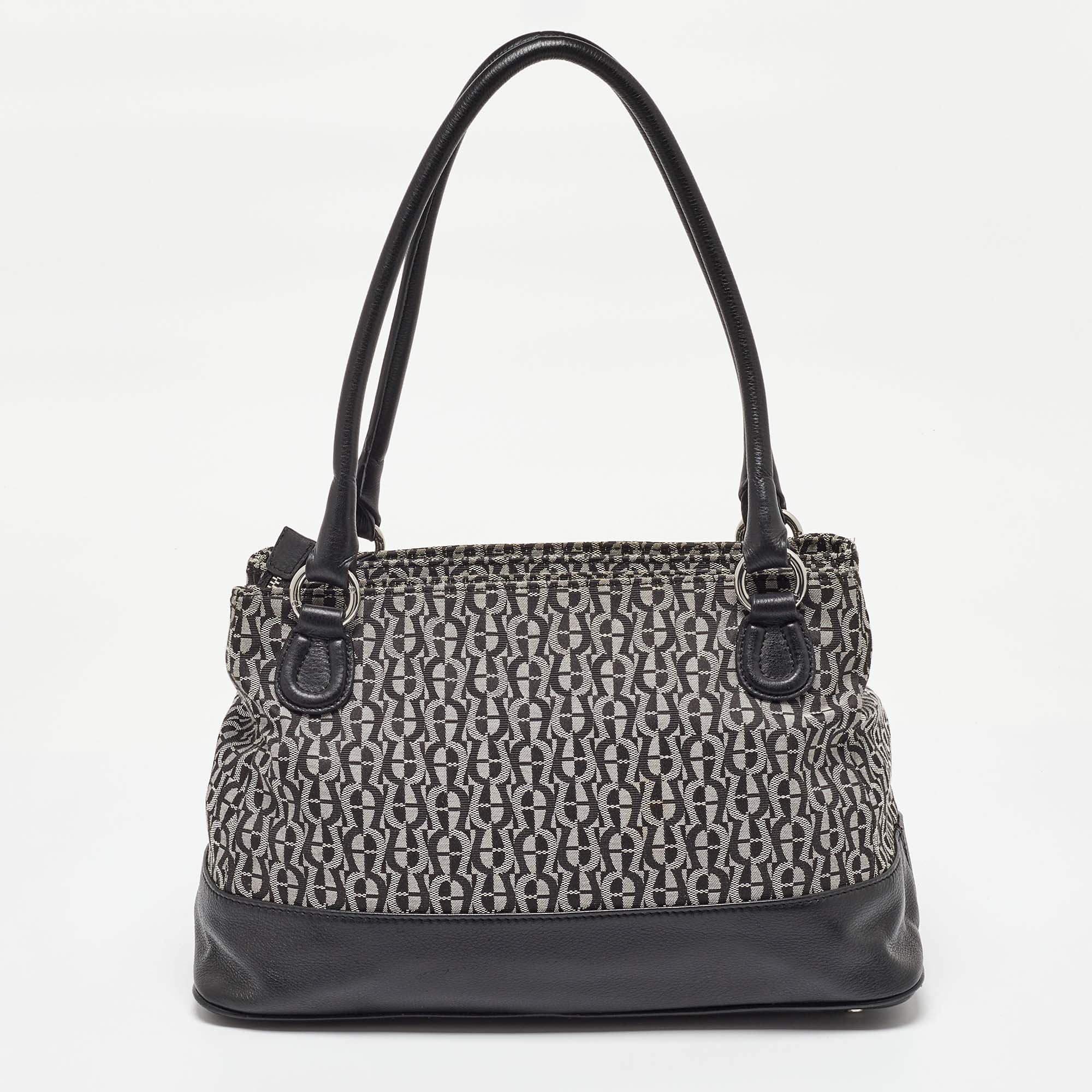 Aigner Black/White Signature Canvas And Leather Logo Tote