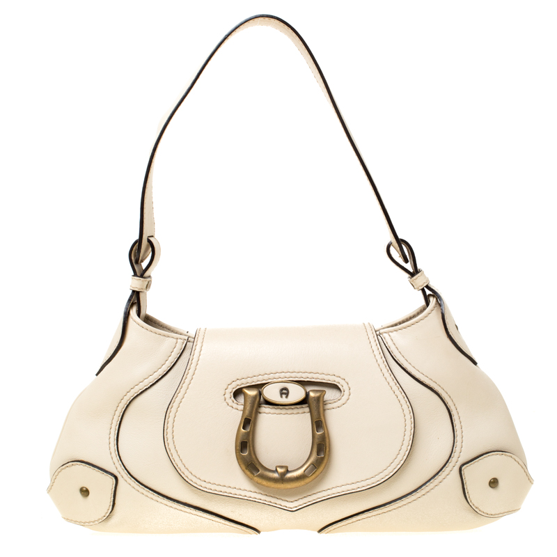 Image of Aigner Cream Leather Shoulder Bag