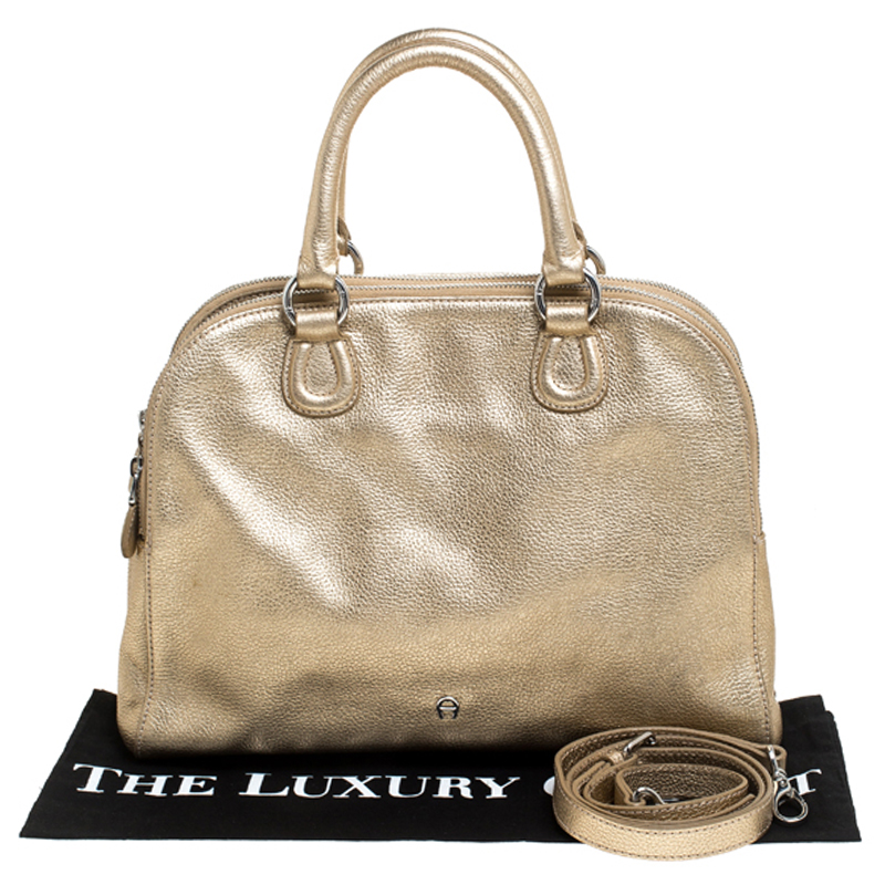 Aigner Metallic Gold Leather Satchel