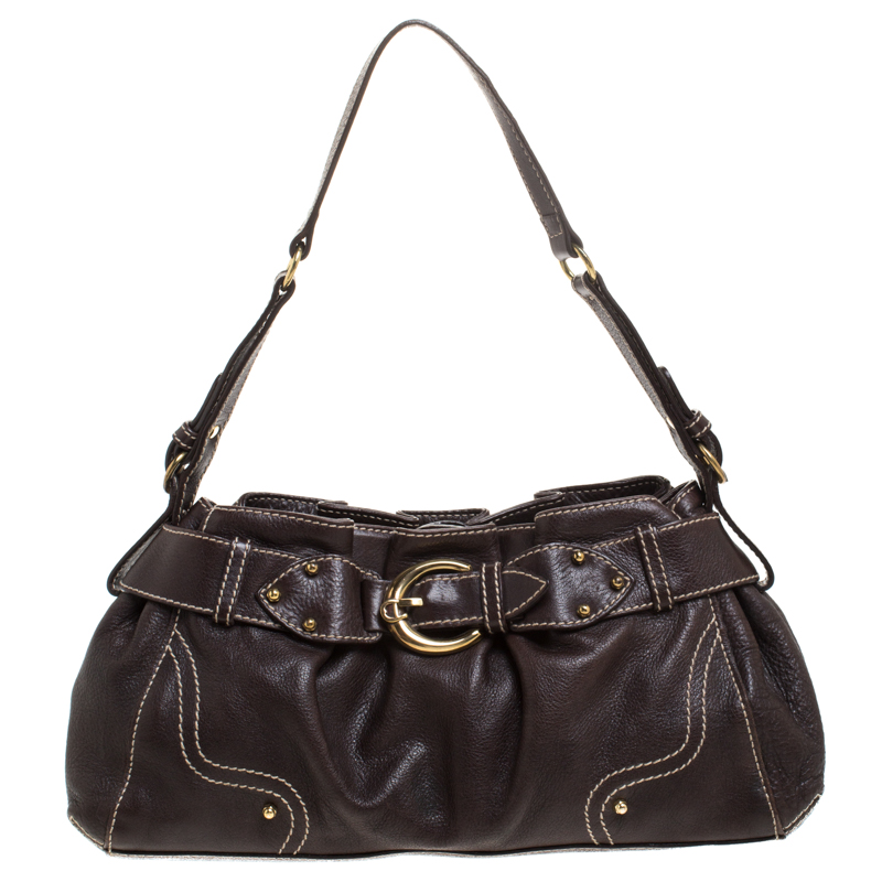 Image of Aigner Dark Brown Leather Shoulder Bag