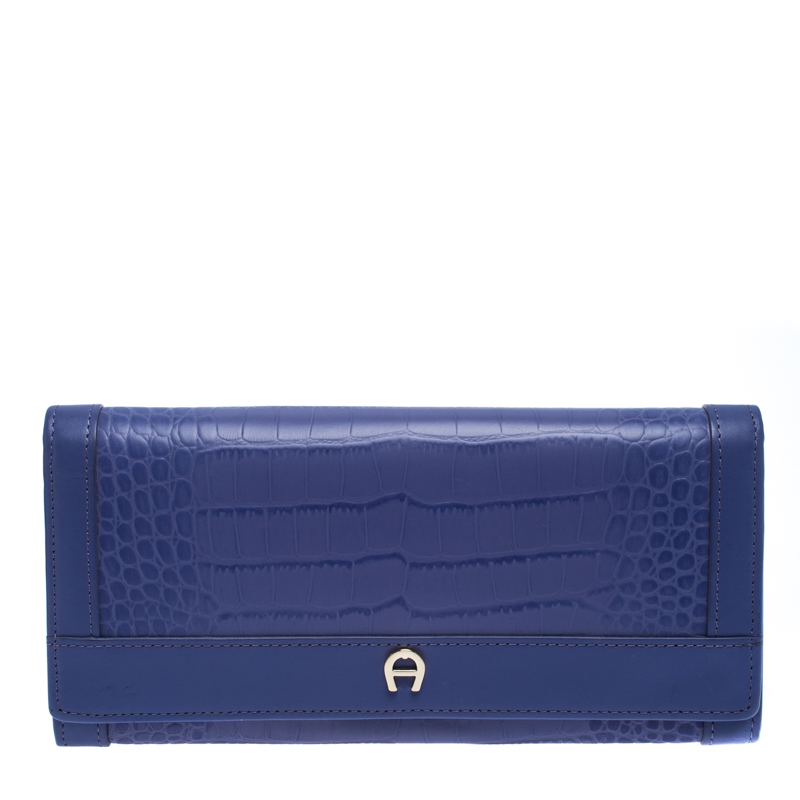 Image of Aigner Purple Croc Embossed Continental Wallet