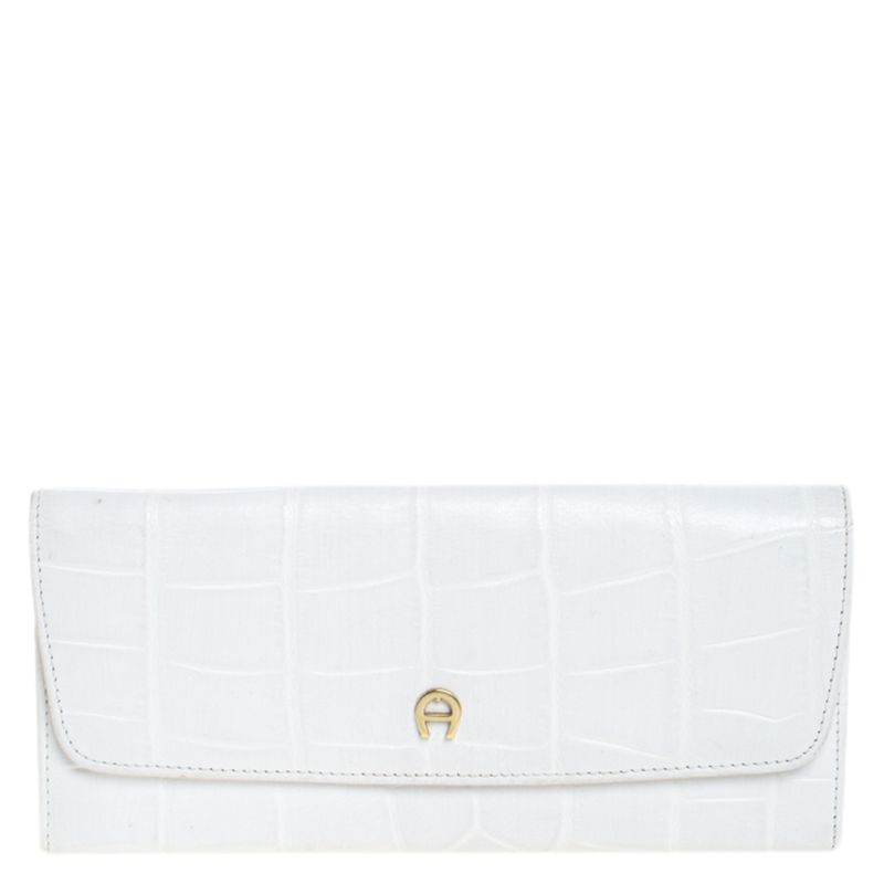 Image of Aigner White Croc Embossed Continental Wallet
