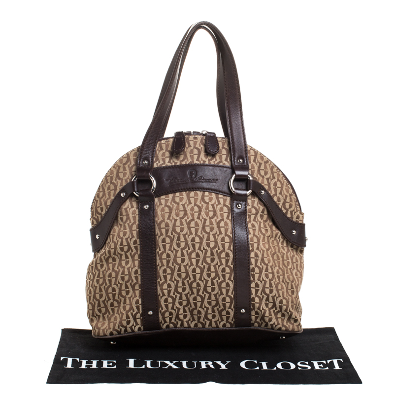 Aigner Brown/Beige Signature Canvas And Leather Satchel