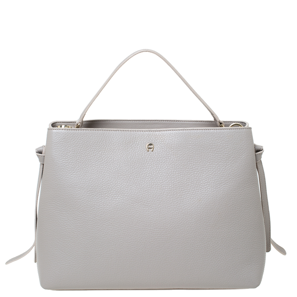 Image of Aigner Grey Leather Top Handle Bag