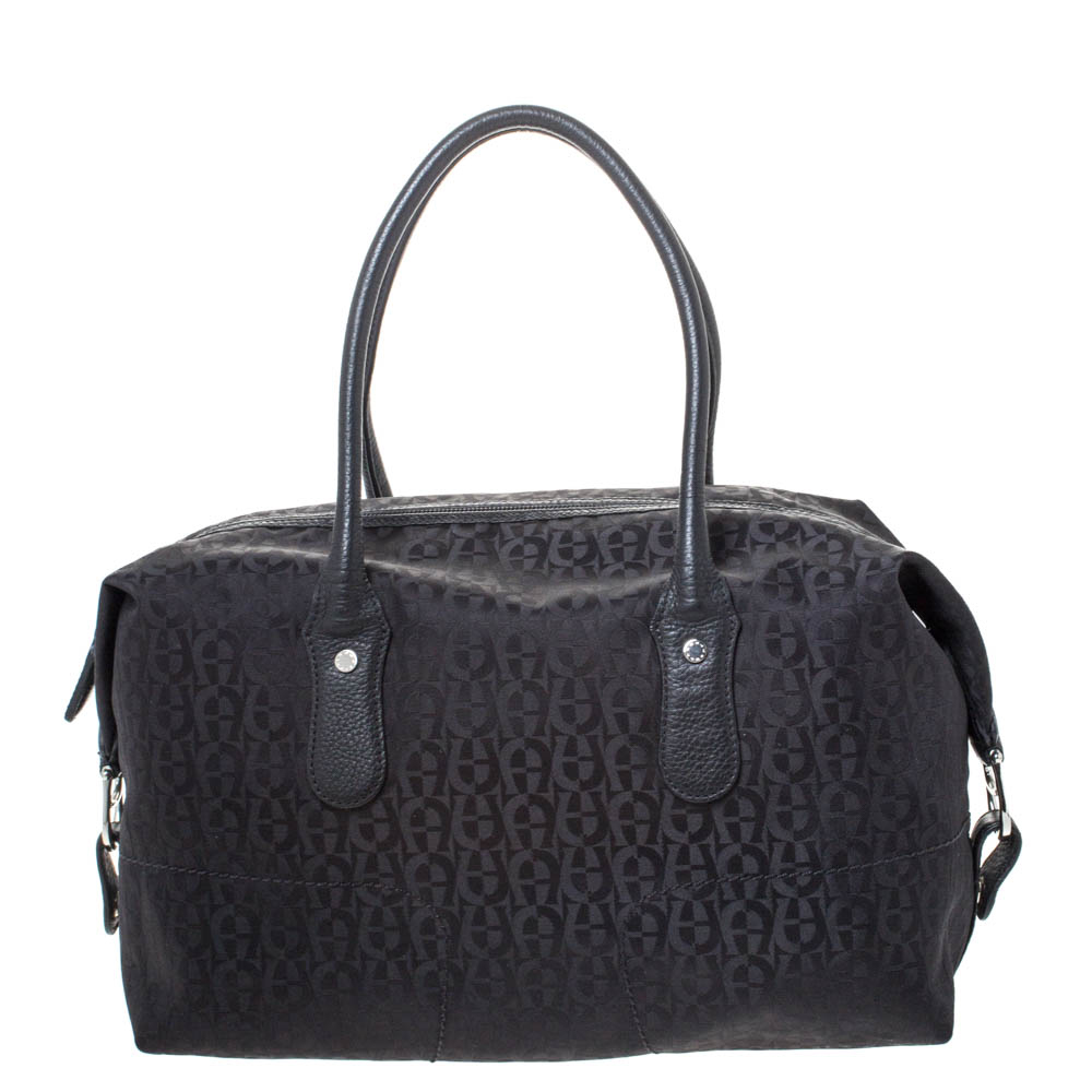 Image of Aigner Black Signature Nylon Satchel