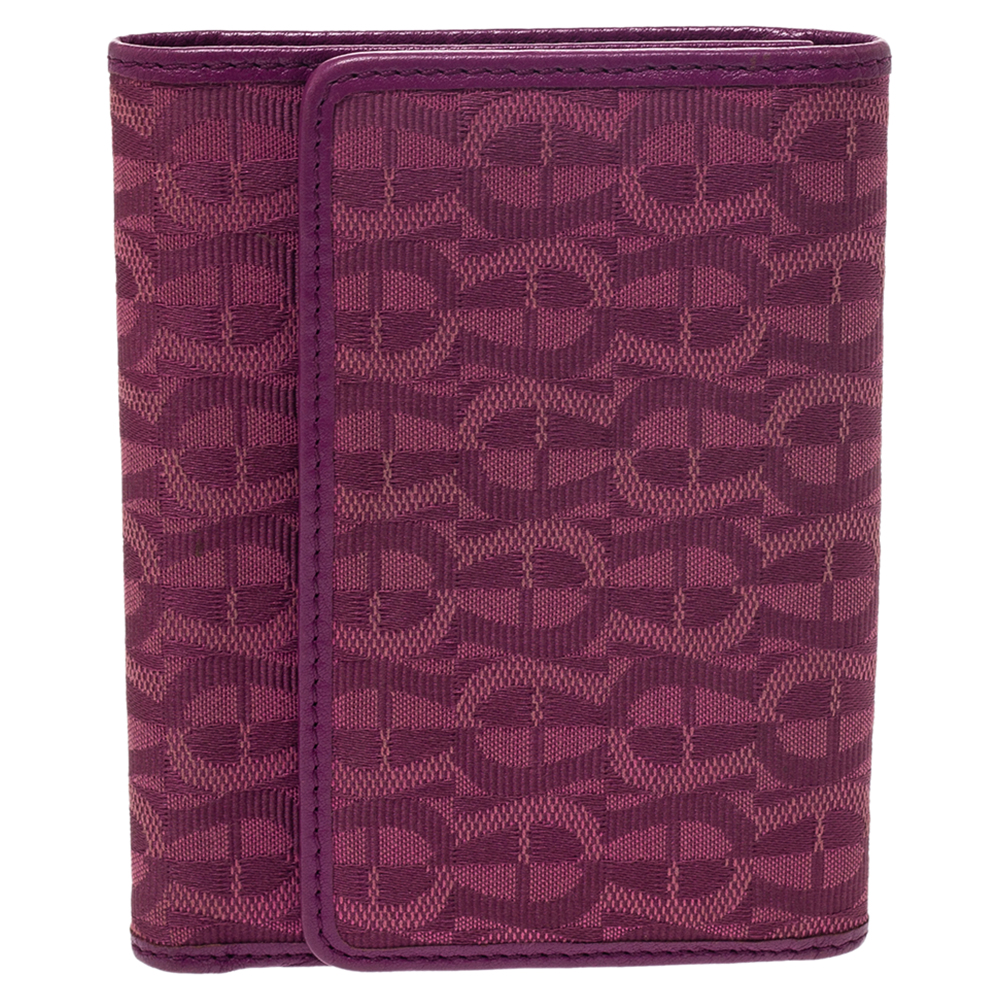 Image of Aigner Magenta Canvas and Leather Trifold Wallet