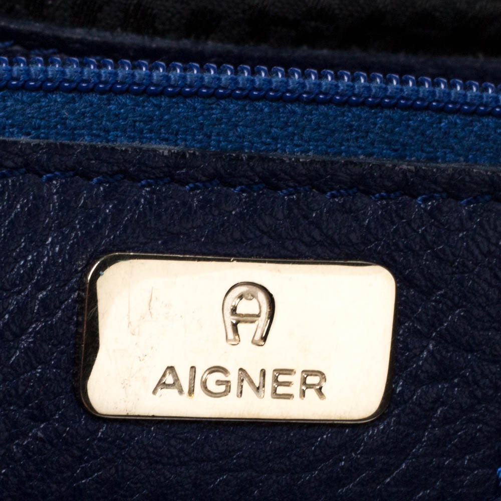 Aigner Blue Leather Flap Hobo
