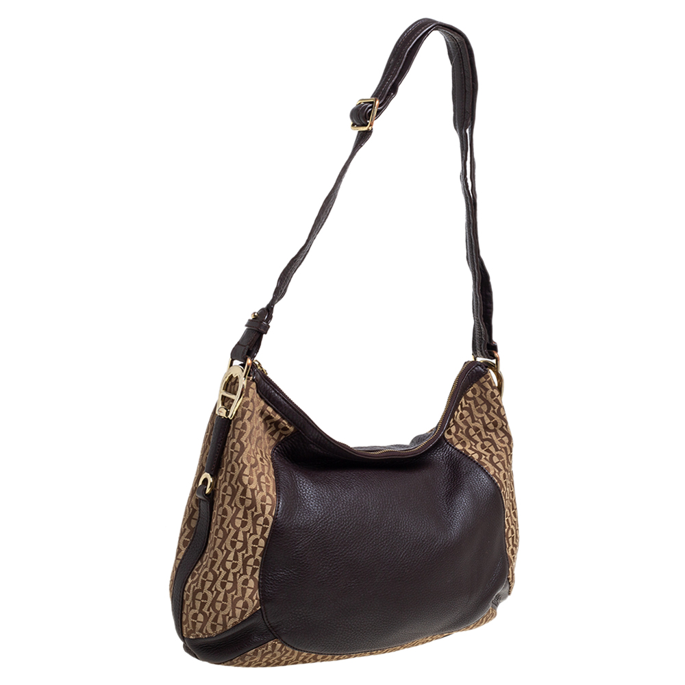 Aigner Brown/Beige Signature Canvas And Leather Hobo