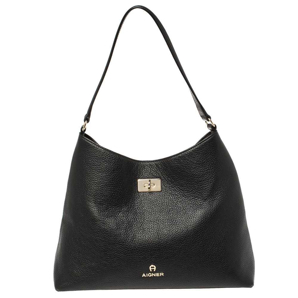 Image of Aigner Black Leather Shoulder Bag
