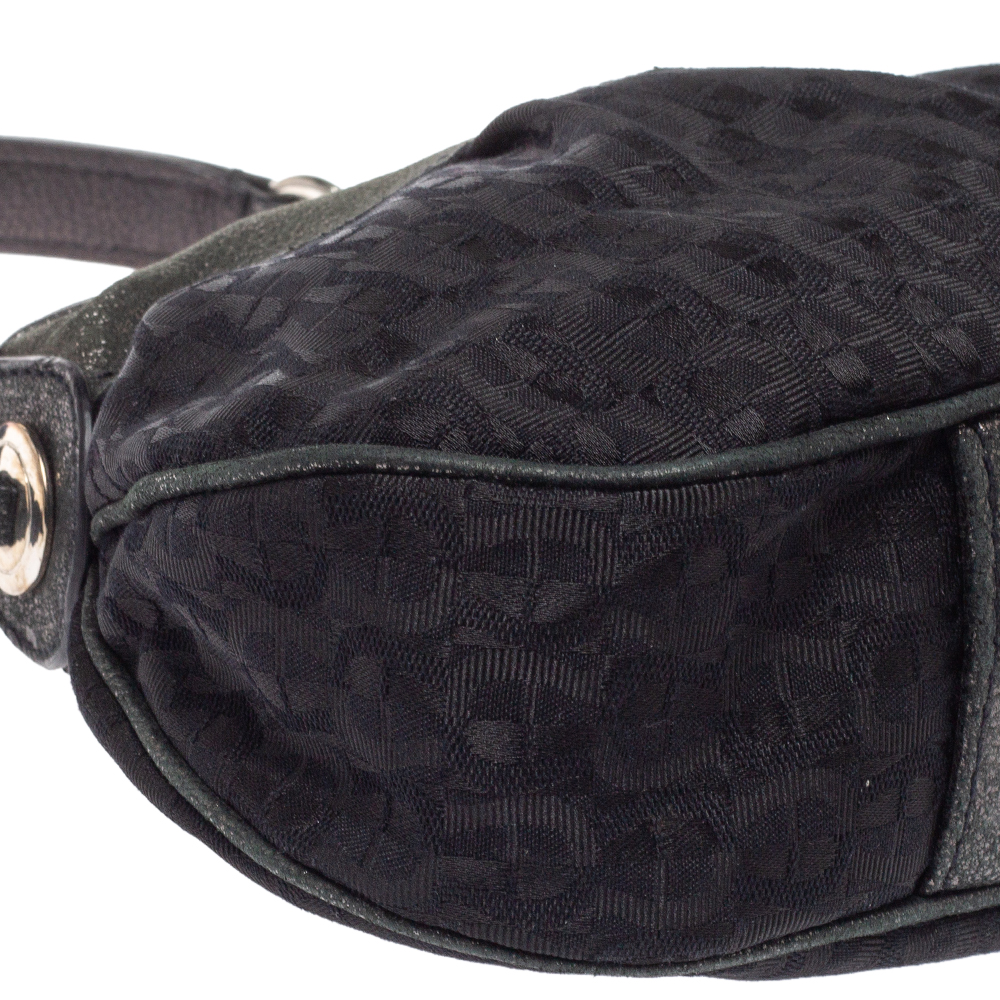 Aigner Black Signature Canvas And Shimmer Nubuck Leather Logo Handle Hobo