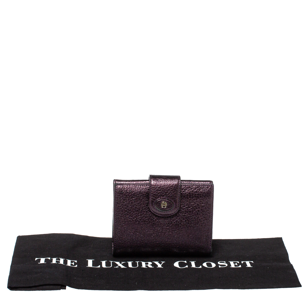 Aigner Metallic Purple Leather Compact Wallet