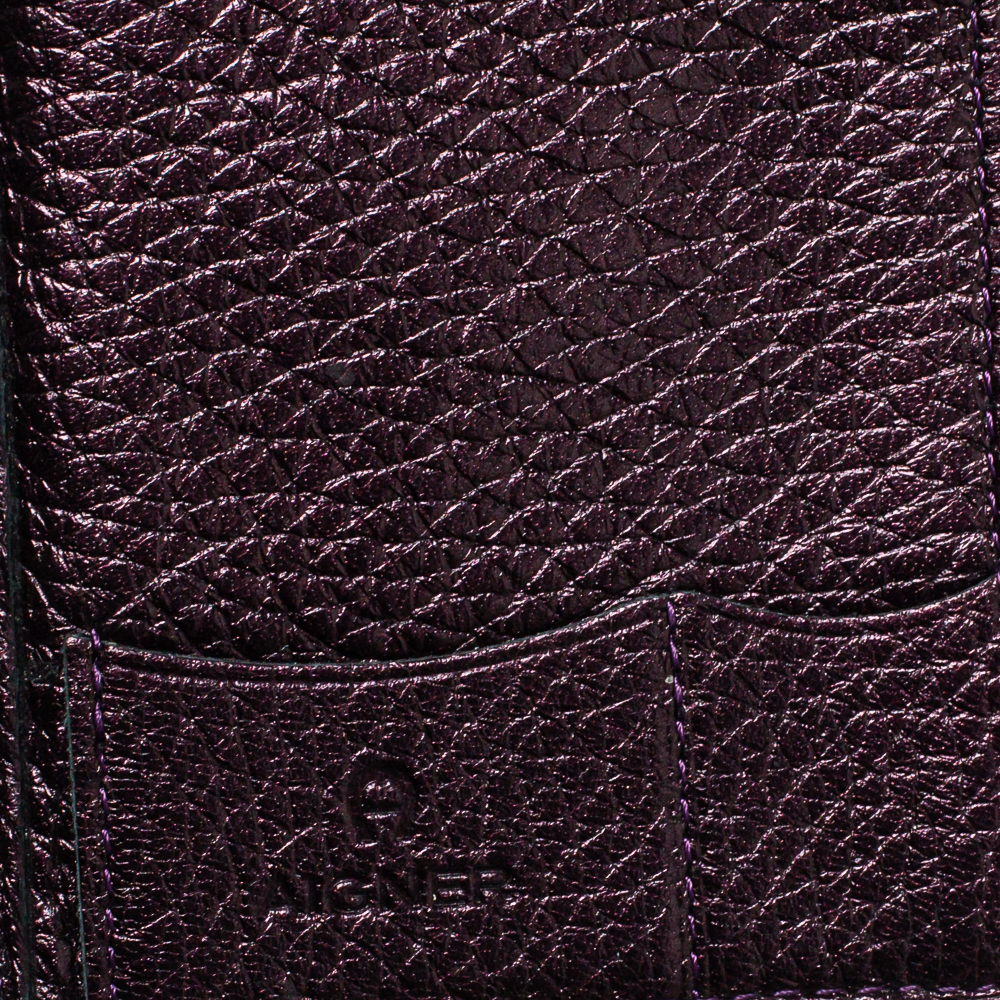 Aigner Metallic Purple Leather Compact Wallet