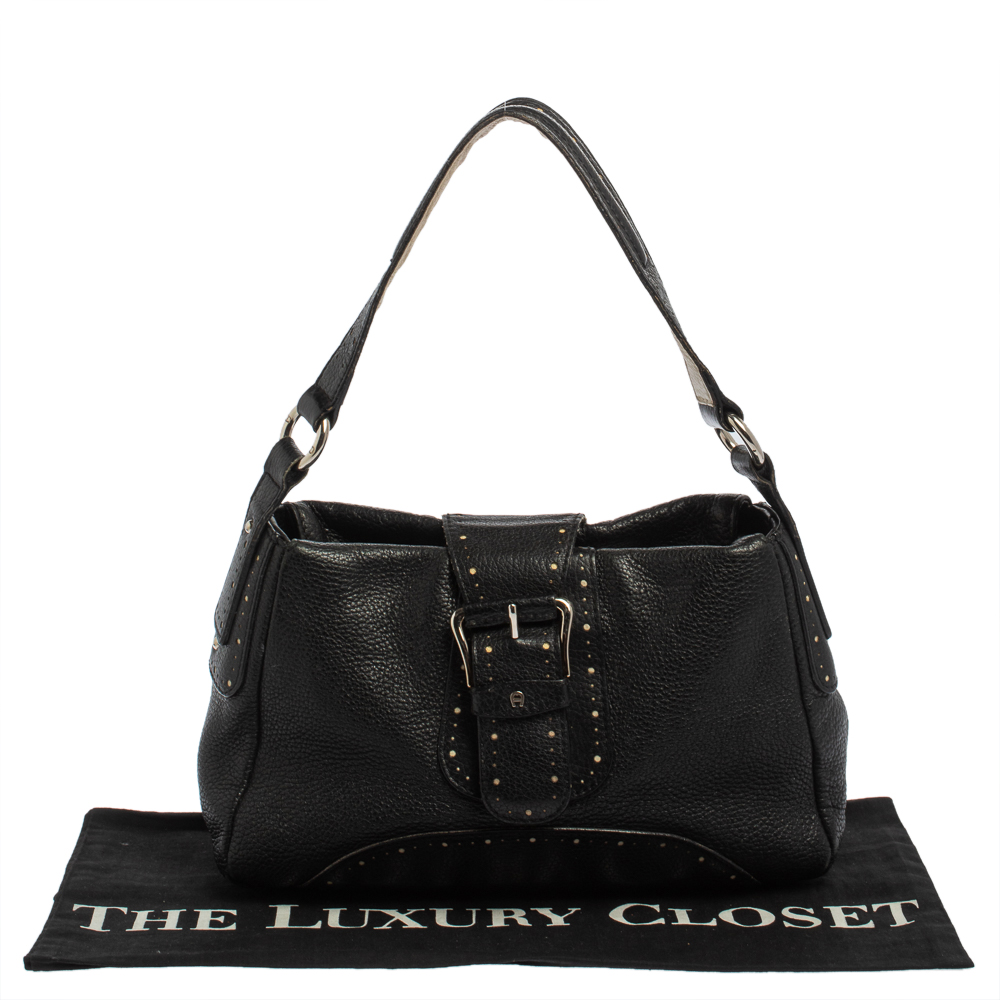 Aigner Black Grained Leather Shoulder Bag