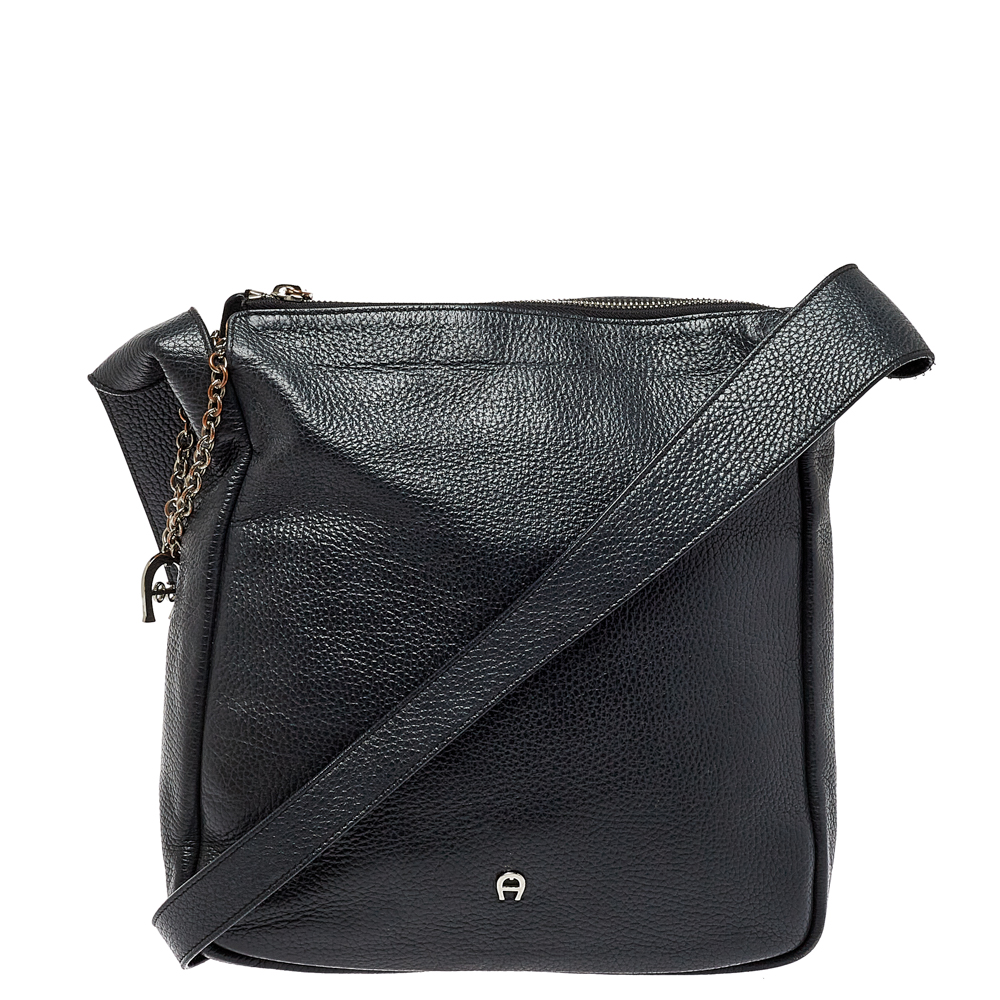 Aigner Black Leather Messenger Bag