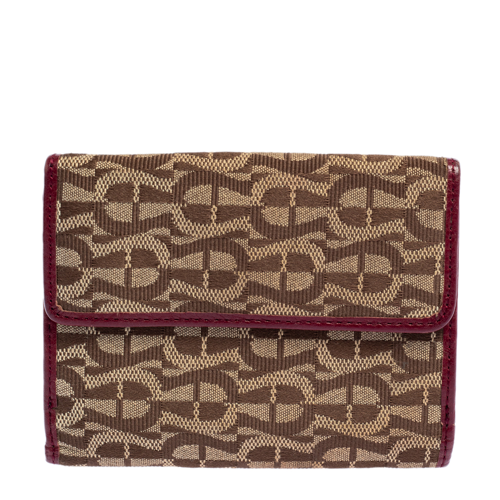 Aigner Brown/Burgundy Signature Canvas and Leather Trifold Wallet