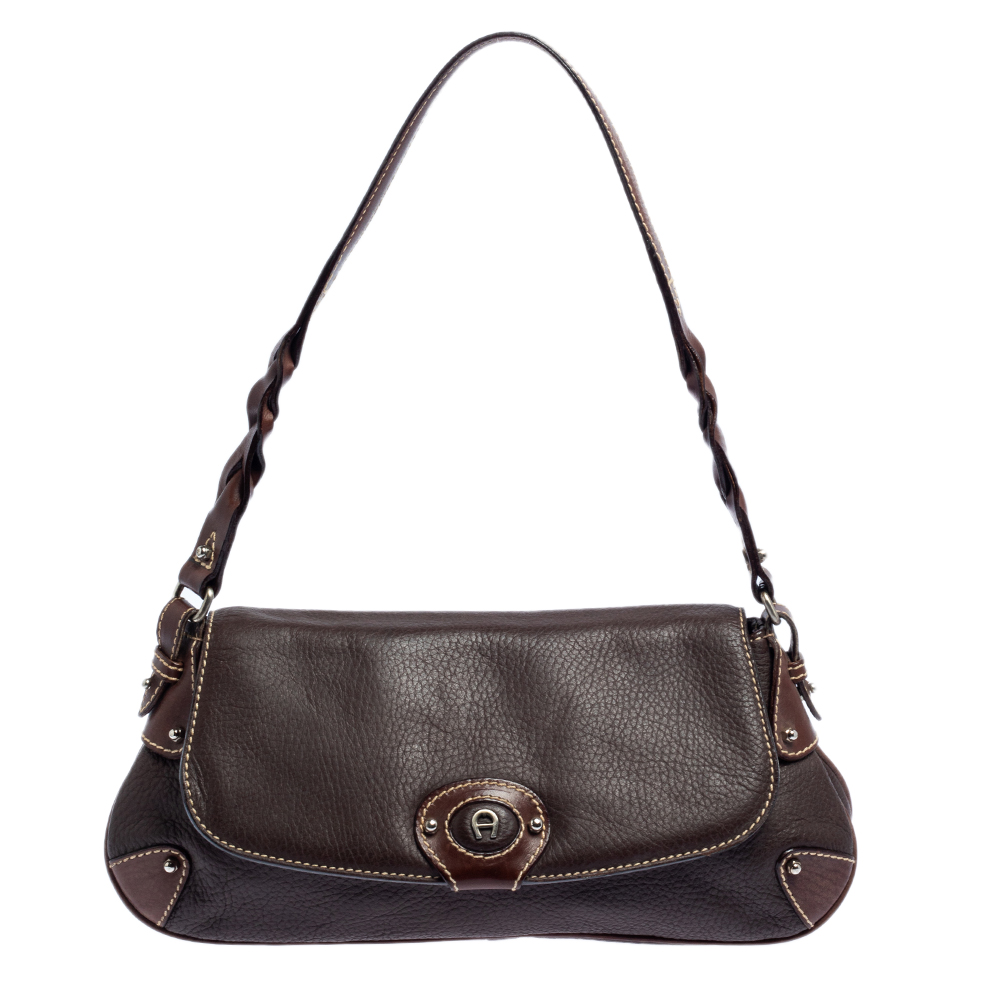 Aigner Brown Leather Flap Hobo