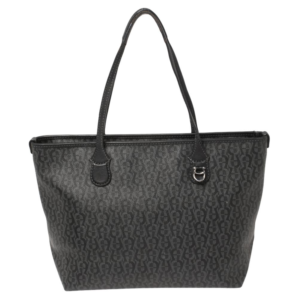 Aigner Black Signature Coated Canvas and Leather Tote