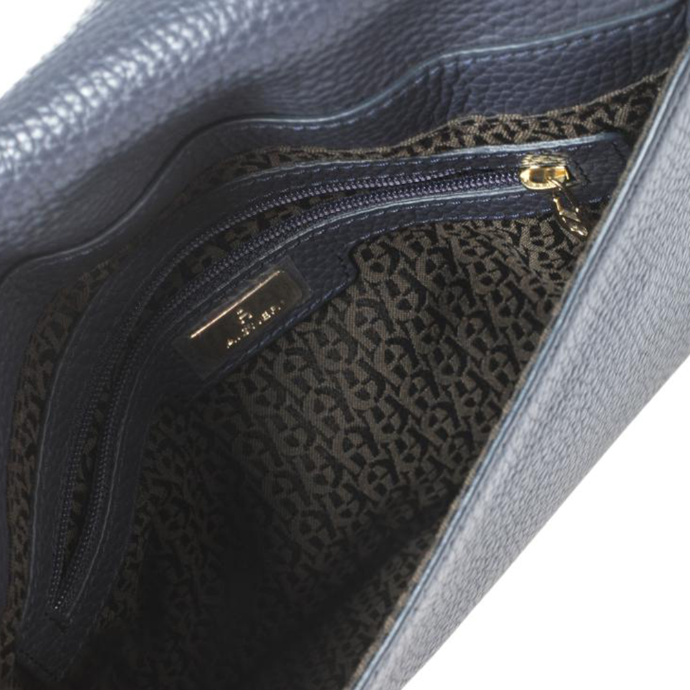 Aigner Navy Blue Leather Flap Crossbody Bag