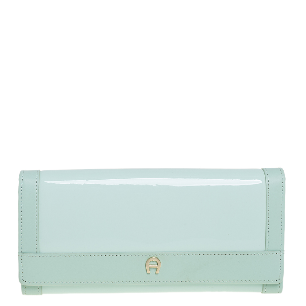Aigner Light Green Patent Leather Continental Wallet