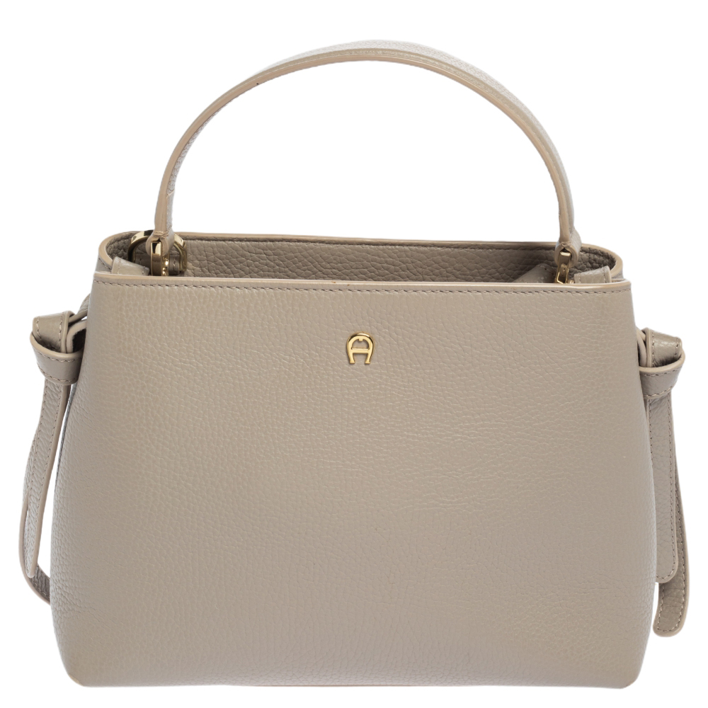 Aigner Taupe Leather Top Handle Bag