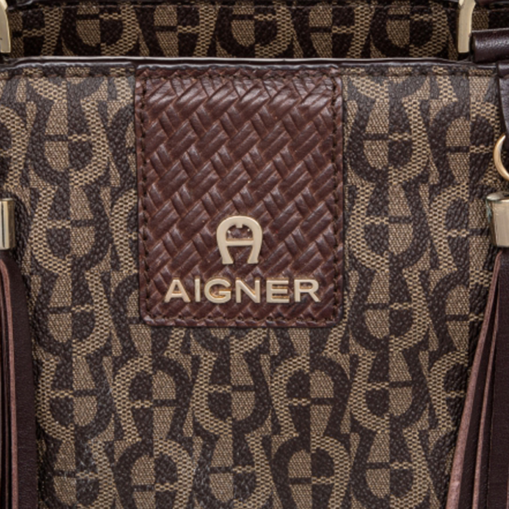 Aigner Brown Signature Canvas And Leather Tassel Satchel