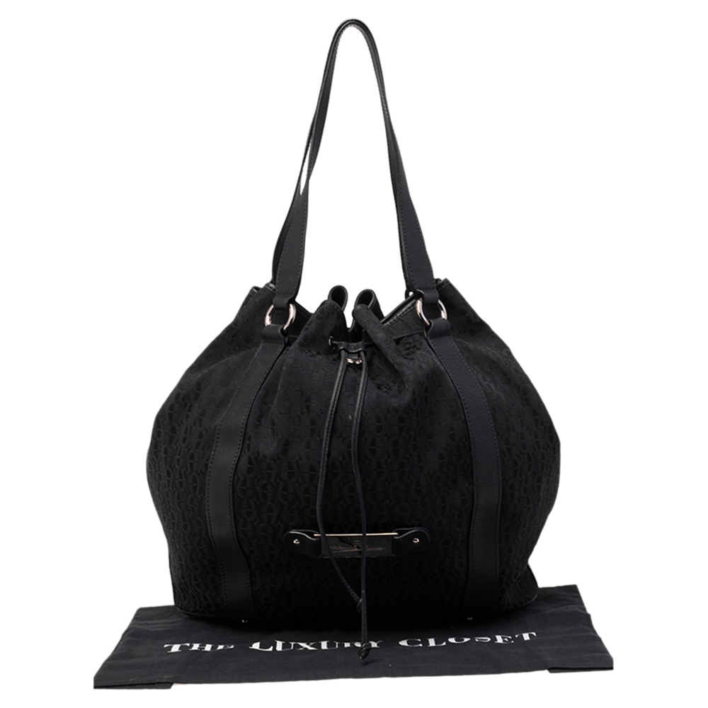 Aigner Black Signature Canvas And Leather Drawstring Tote