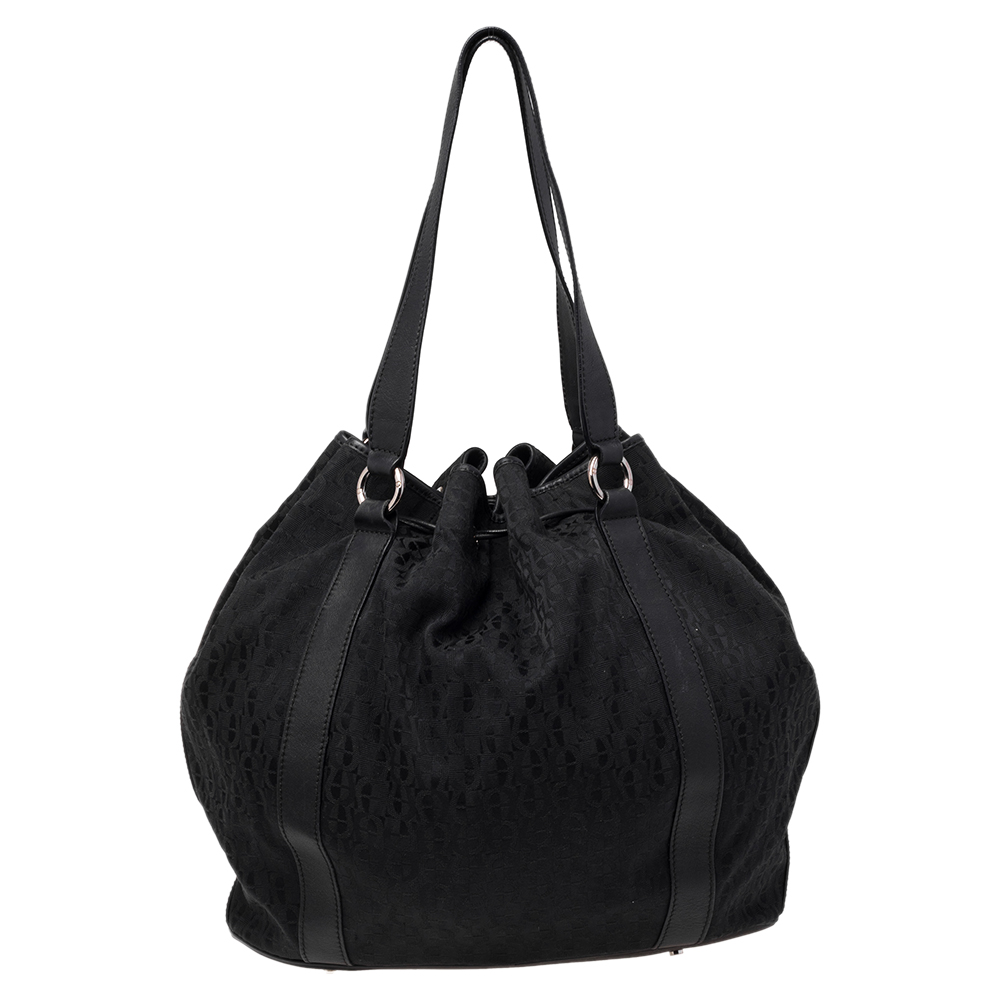 Aigner Black Signature Canvas And Leather Drawstring Tote