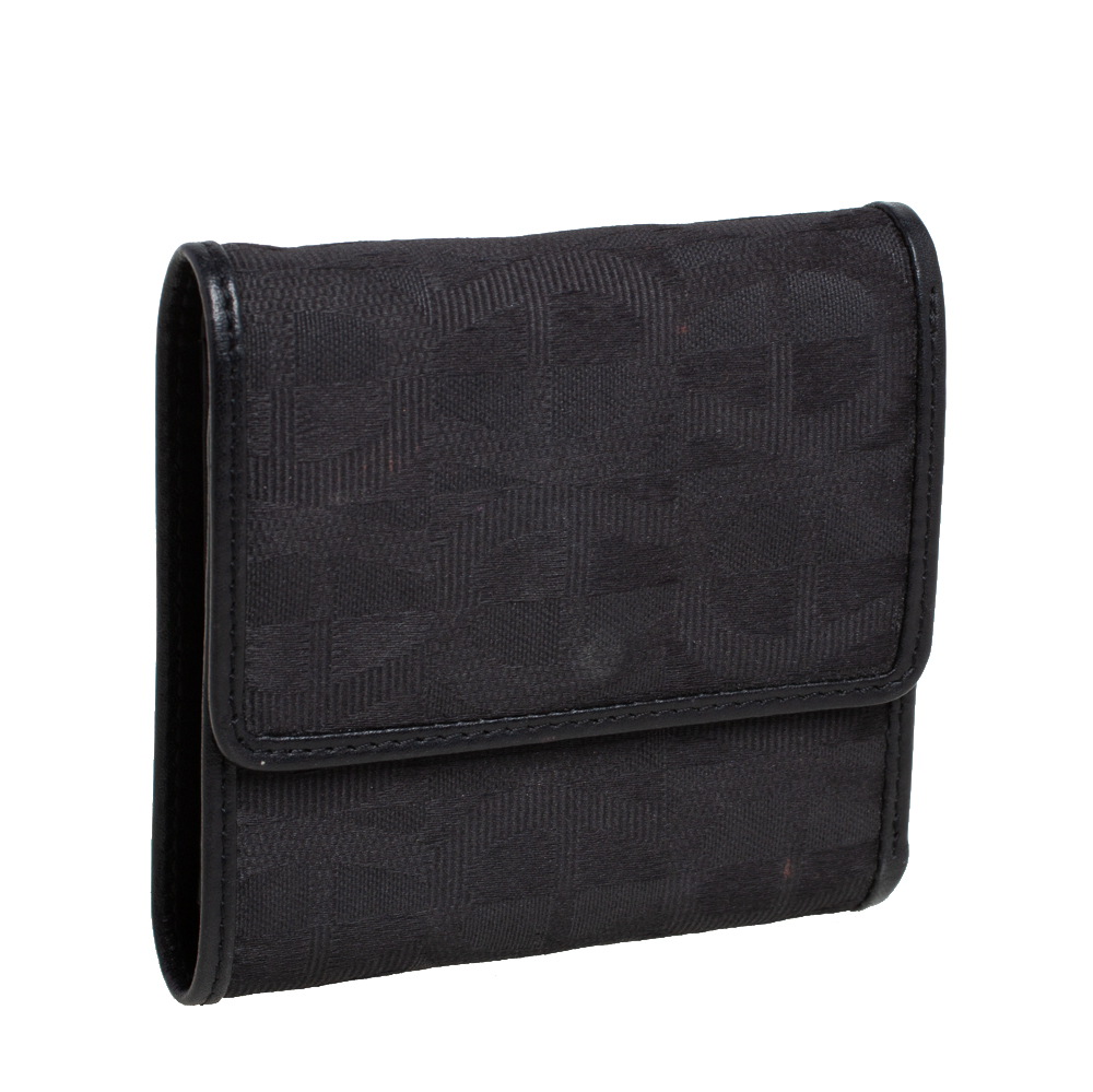 Aigner Black Canvas And Leather Trim Trifold Wallet