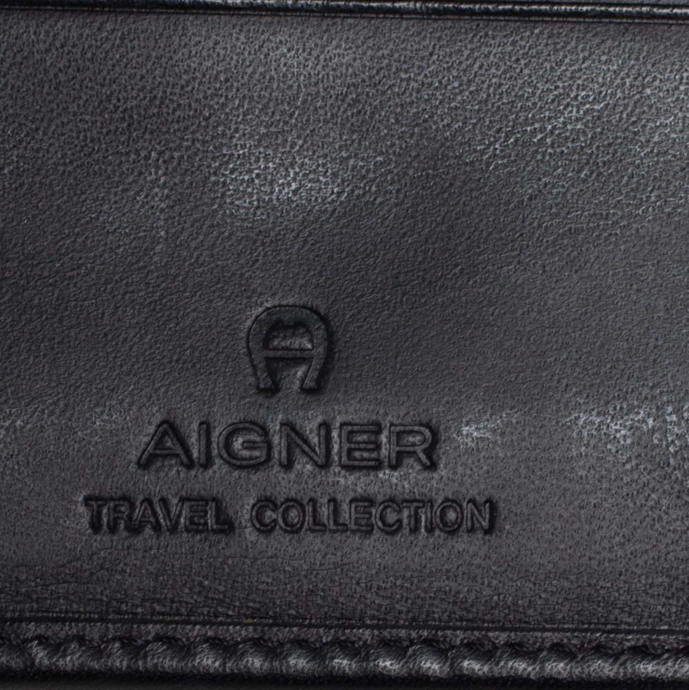 Aigner Black Canvas And Leather Trim Trifold Wallet