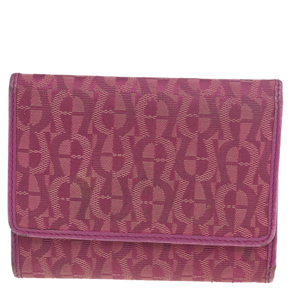 Aigner Magenta Signature Canvas And Leather Trifold Wallet