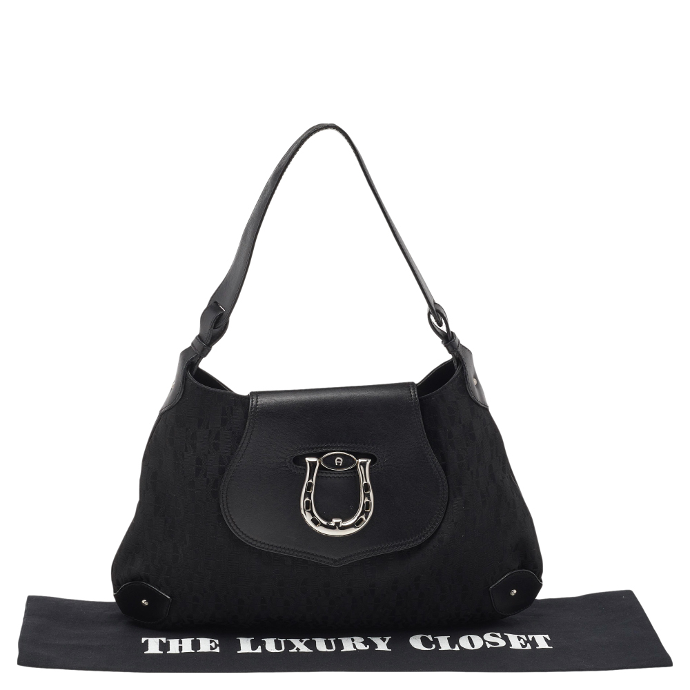 Aigner Black Signature Canvas And Leather Hobo